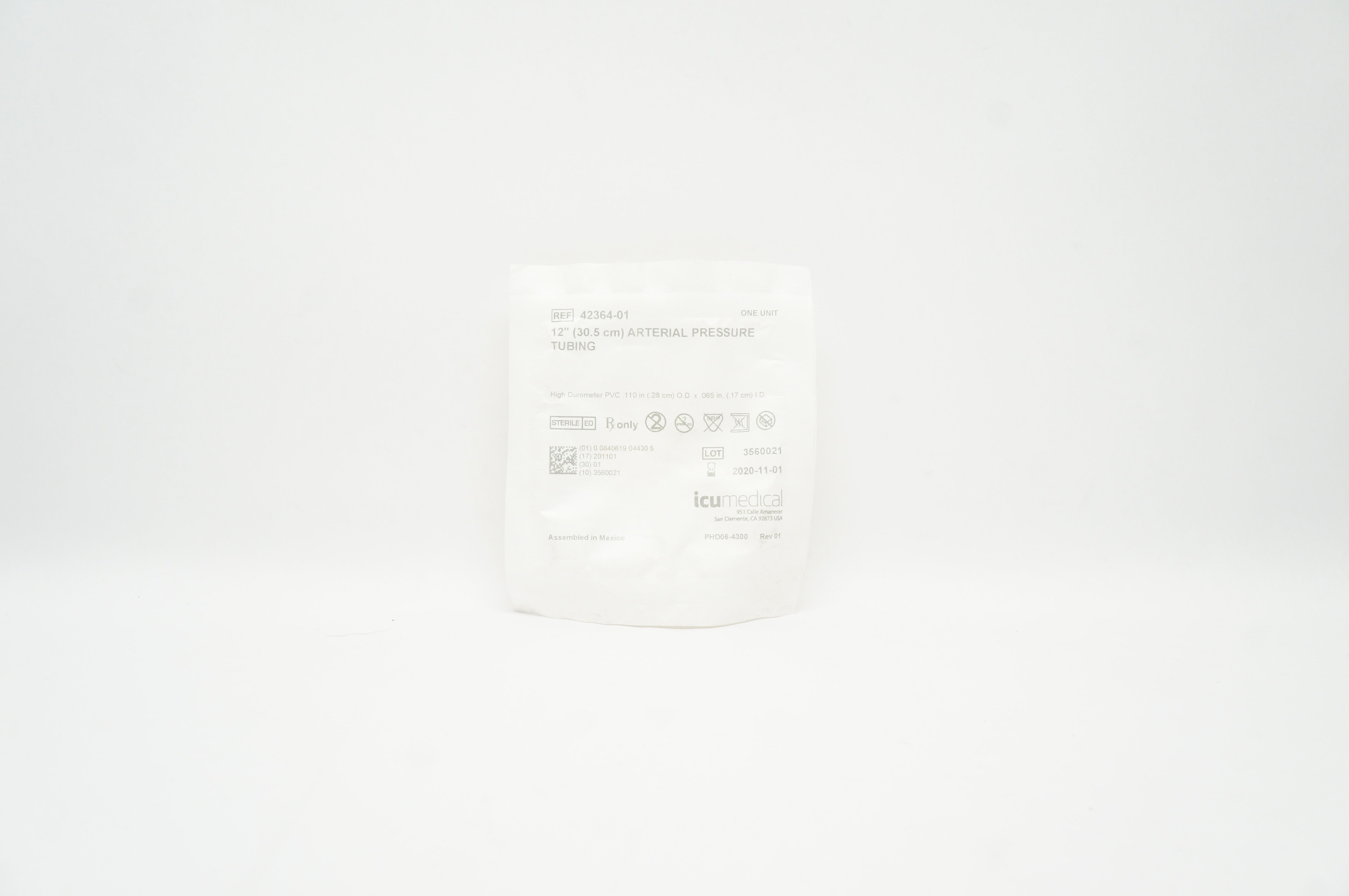 ICU Medical 42364-01 Arterial Pressure Tubing 12inch, .110 OD x .065inch ID (x)