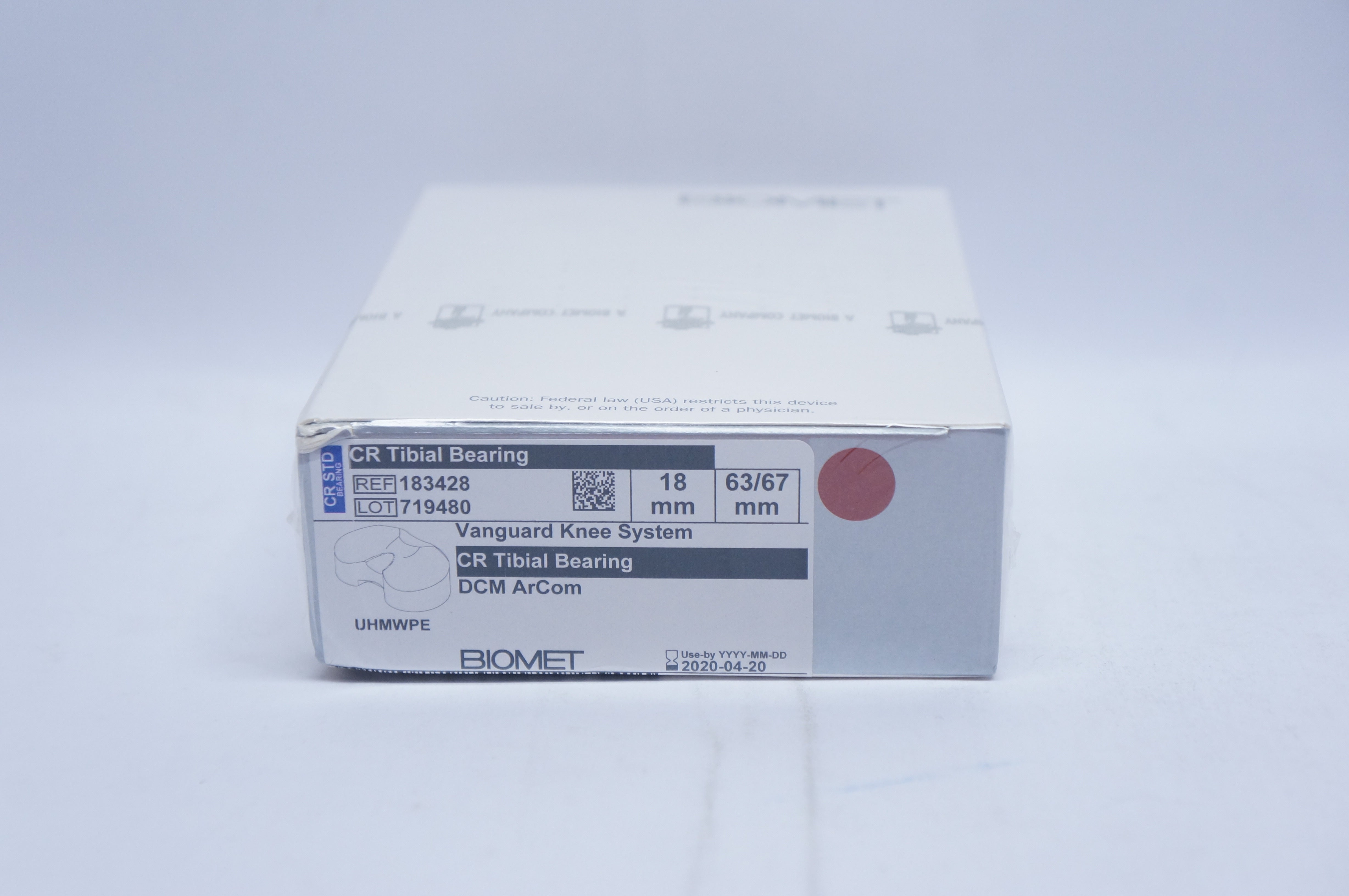 Biomet 183428 Vanguard Knee System CR Tibial Bearing  DCM ArCom 18 x 63/67mm (x)