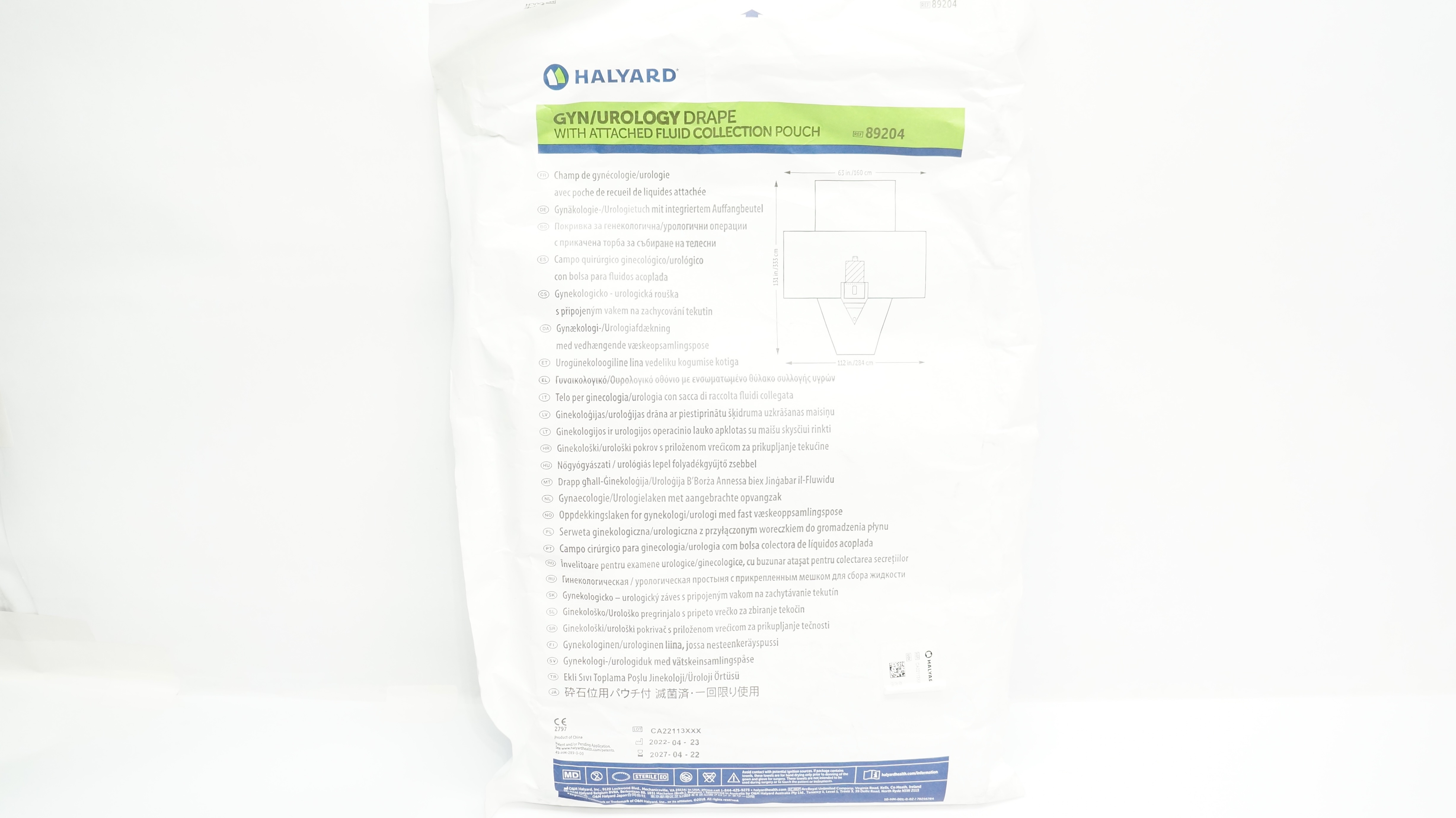 Halyard 89204 Gyn/Urological Drape 63in. x 131in. x 112in.