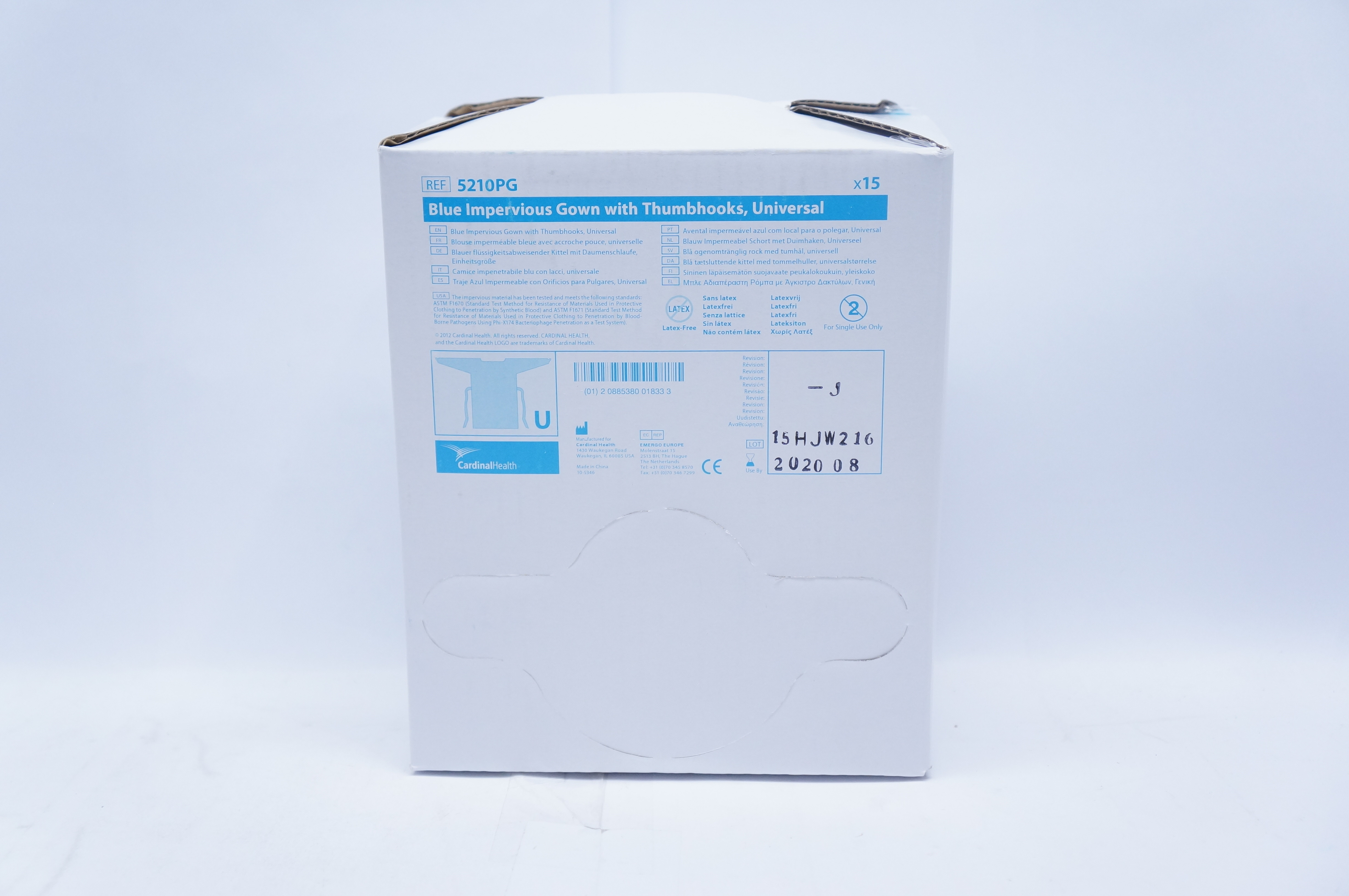 Cardinal Health 5210PG Blue Imprevious Gown with Thumbhooks (x) - Box of 15