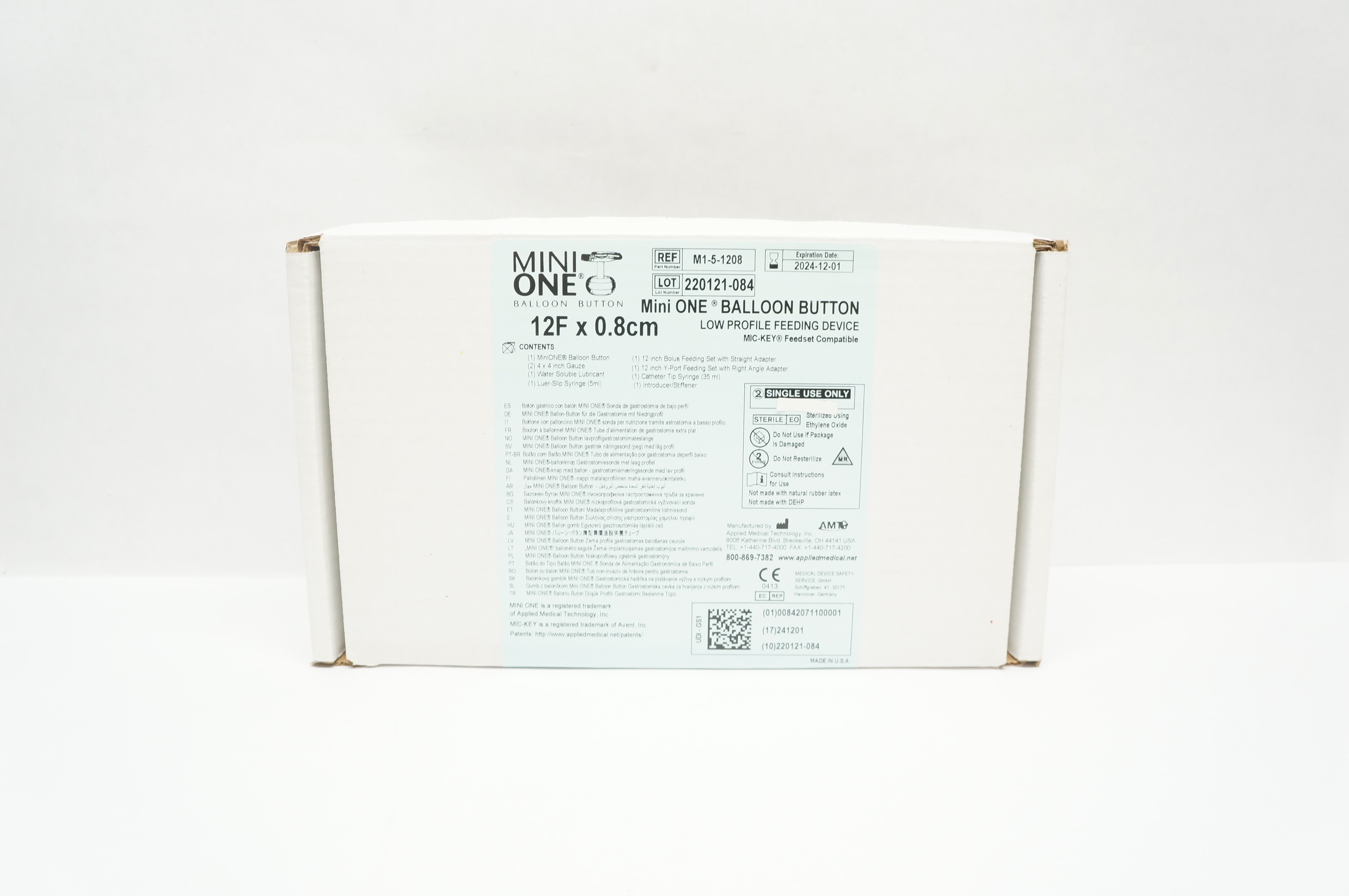 AMT M1-5-1208 Mini One Balloon Button Low Profile Feeding Device 12F x 0.8 cm