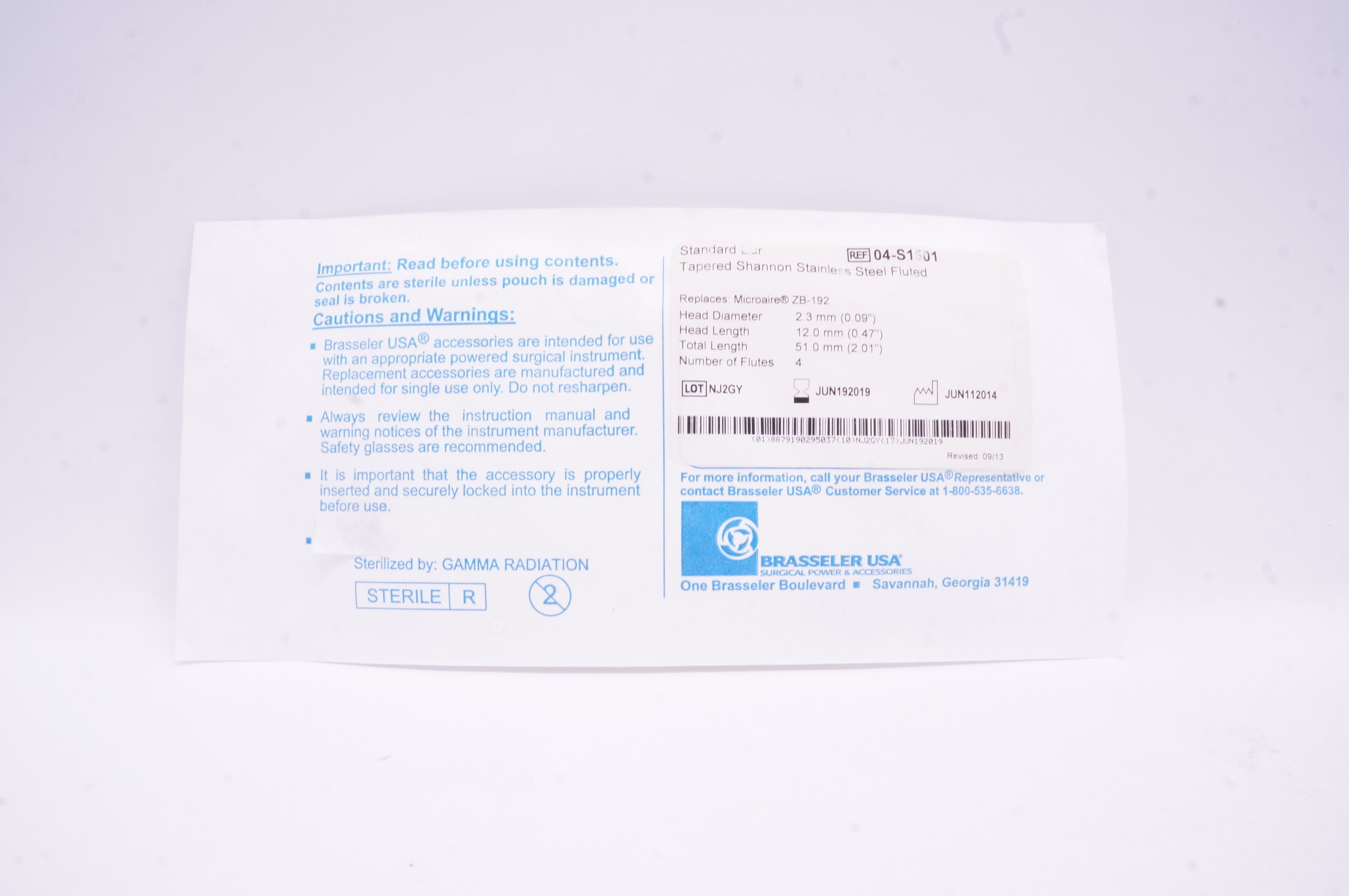 Brasseler 04-S1501 Standard Bur Tapered Shannon Fluted 0.09 x 0.47 x 2.01inch(x)