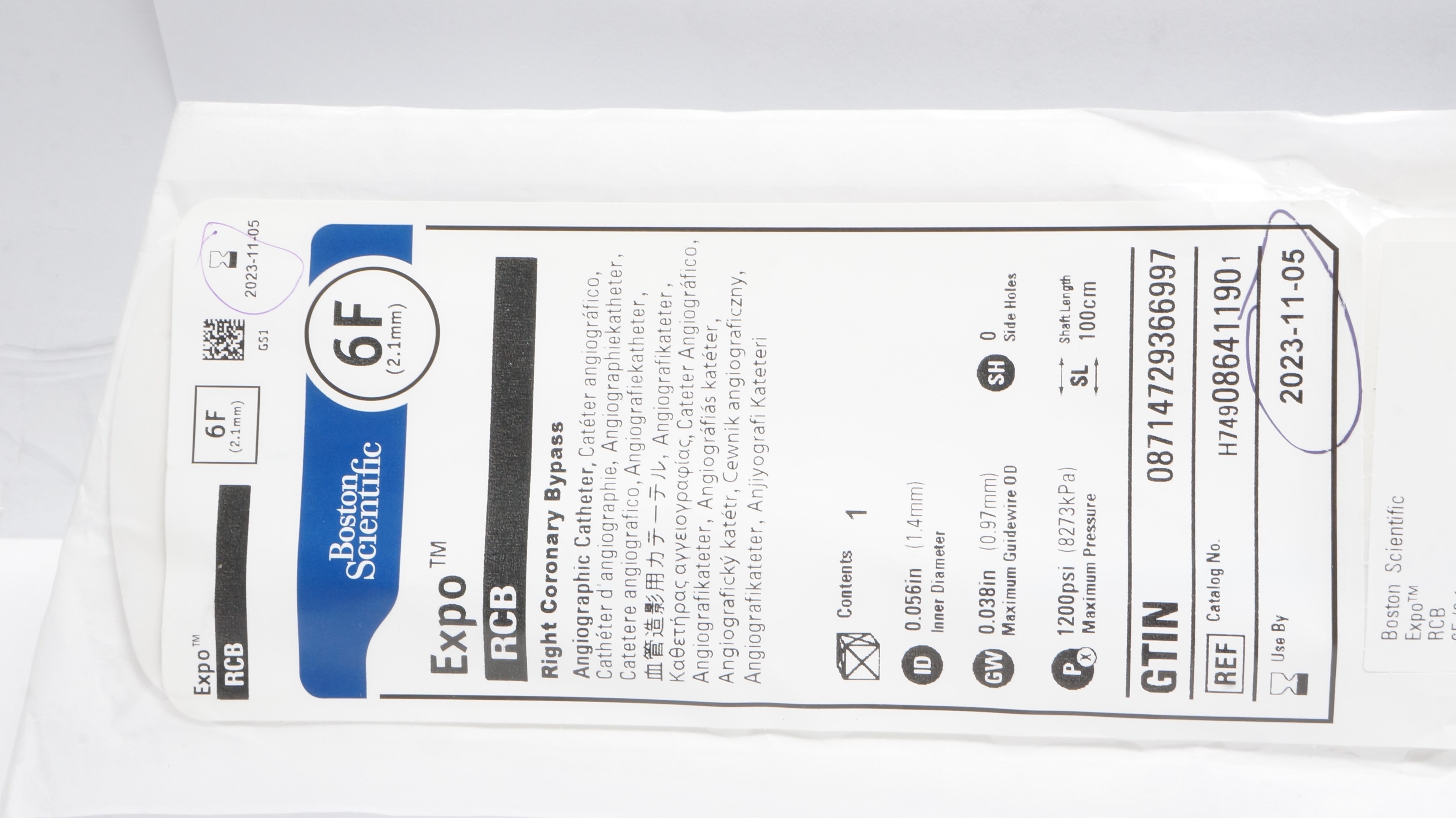 Boston Scientific H749086411901 Expo RCB Angiographic Cath. 6F (x)