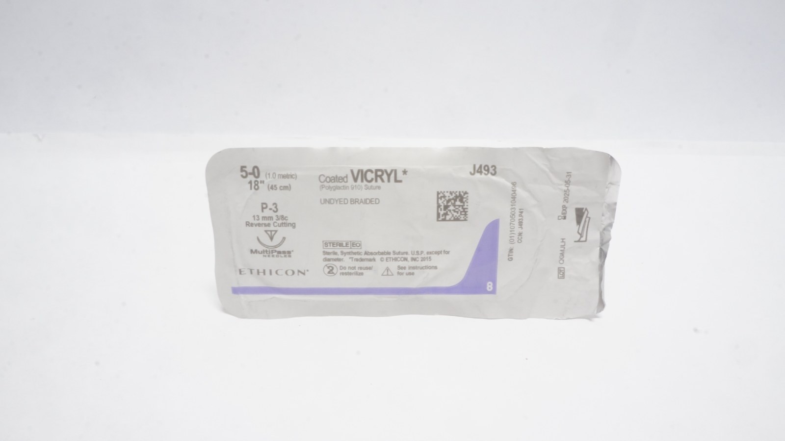 ETHICON J493 Coated VICRYL Sutures 5-0 18in Undyed Braided