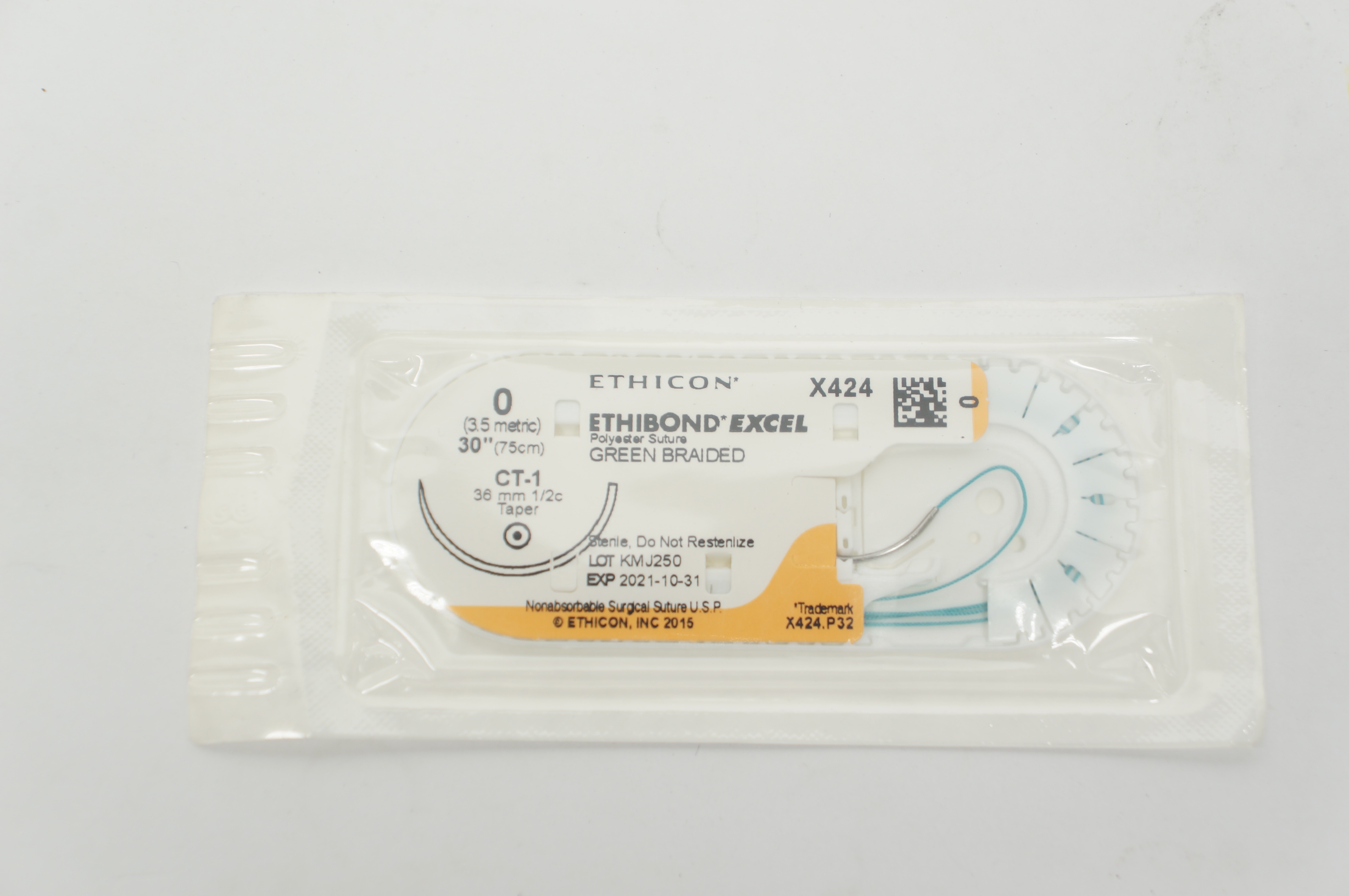 Ethicon X424 0 ETHIBOND EXCEL Polyester Stre CT-1 36mm 1/2c Taper, 30inch (x)