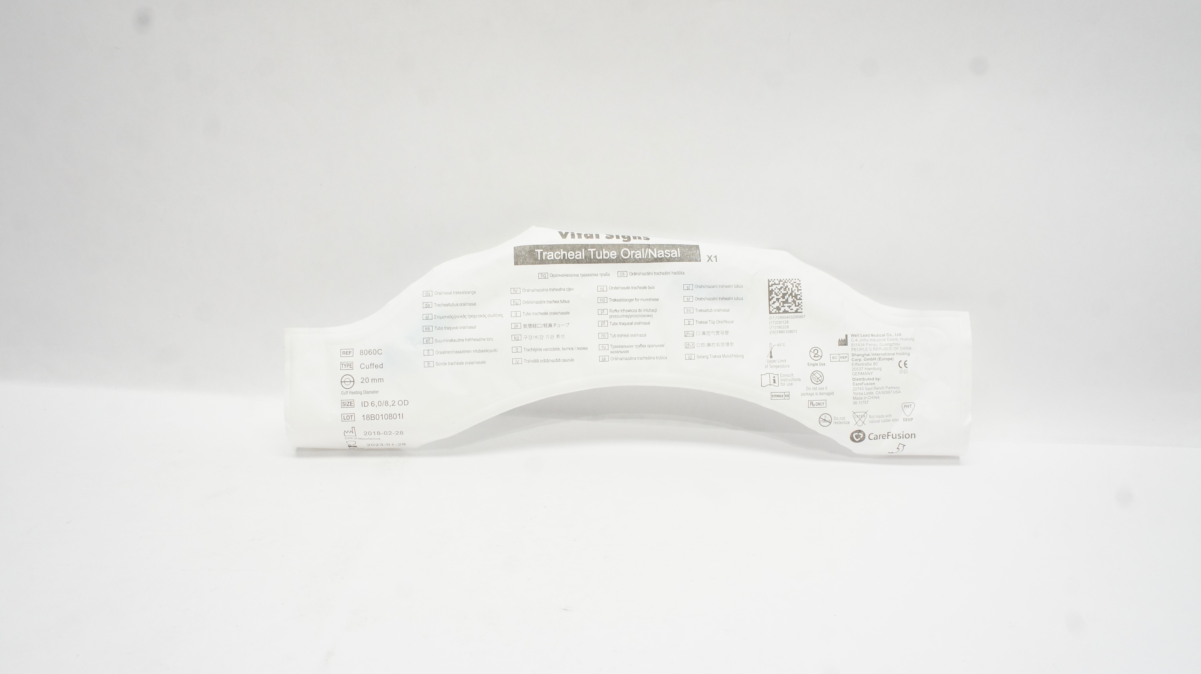 Vital Signs 8060C Well Lead Medical Tracheal Tube Oral/Nasal, Cuffed 6.0 ID