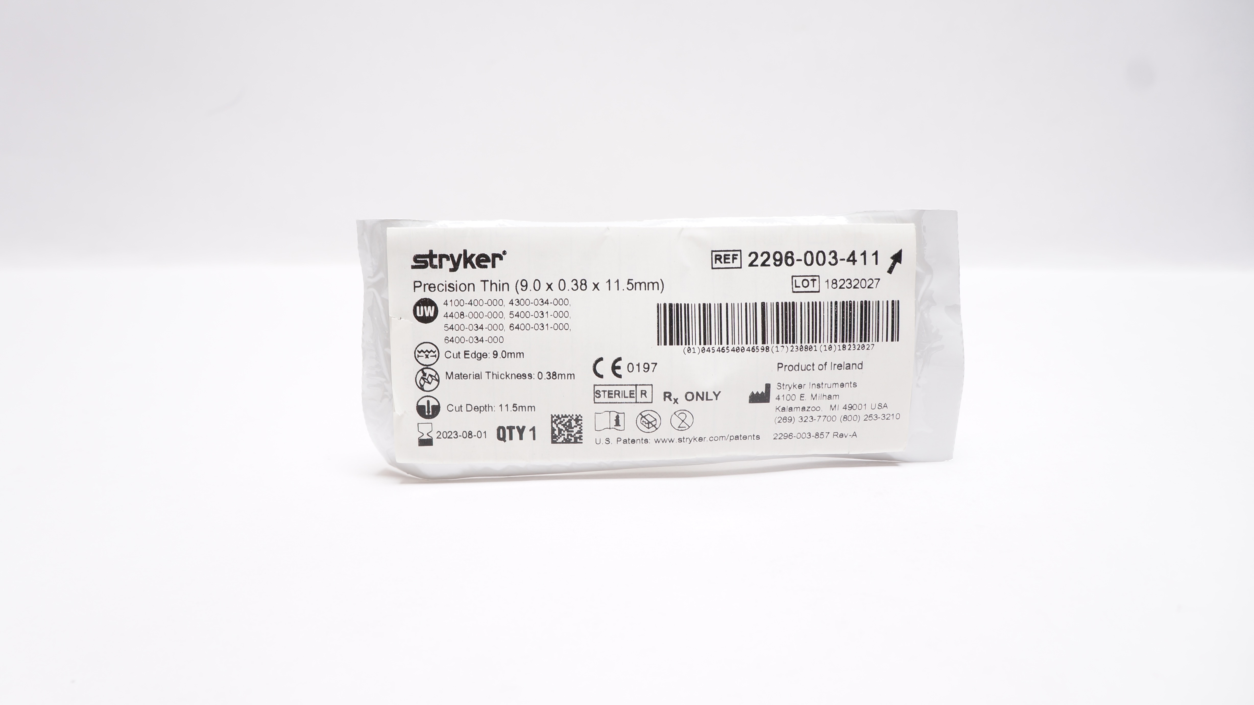 Stryker 2296-003-411 Precision Thin Blade 9.0 x 0.38 x 11.5mm (x)