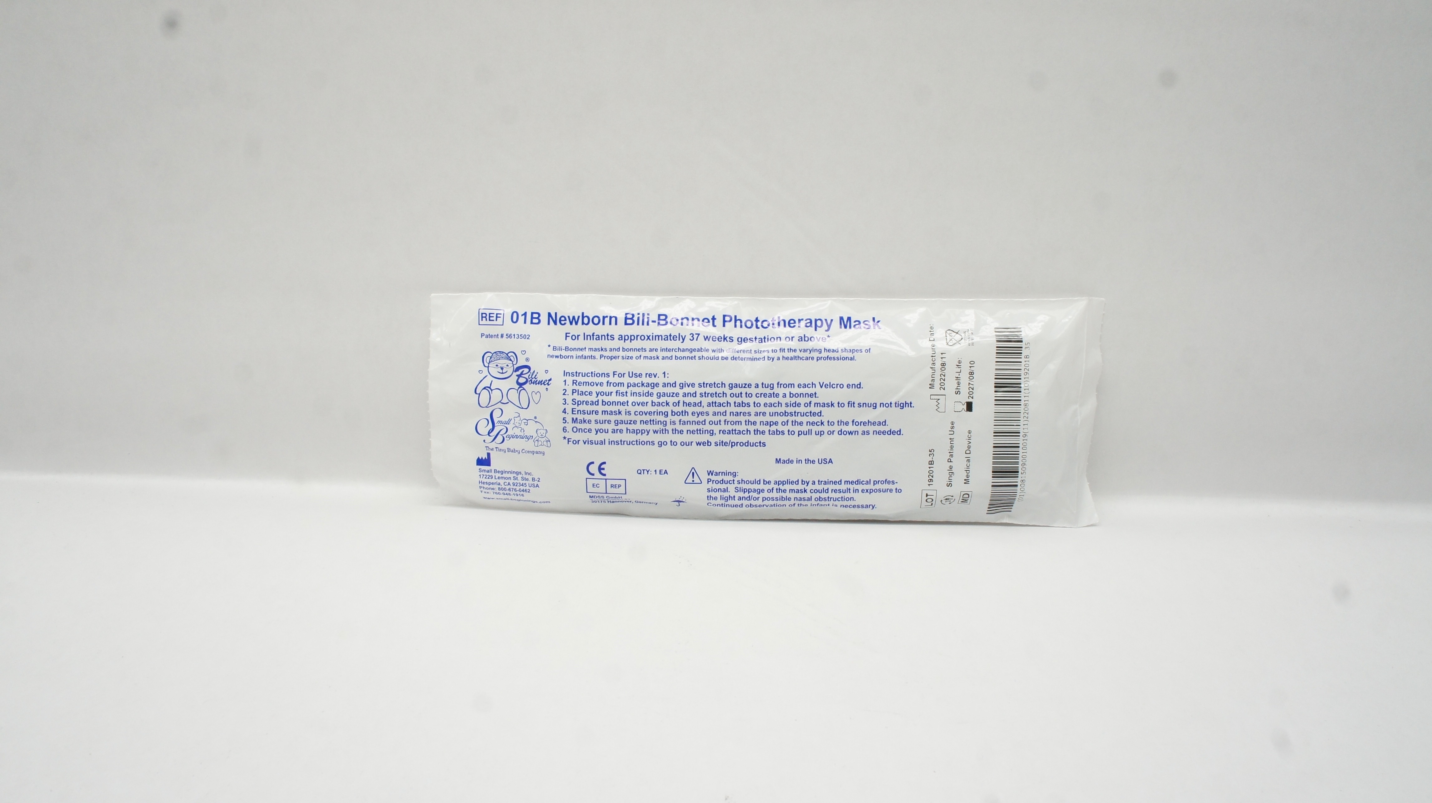 Small Beginnings 01B Newborn Bili-Bonnet Phototherapy Mask