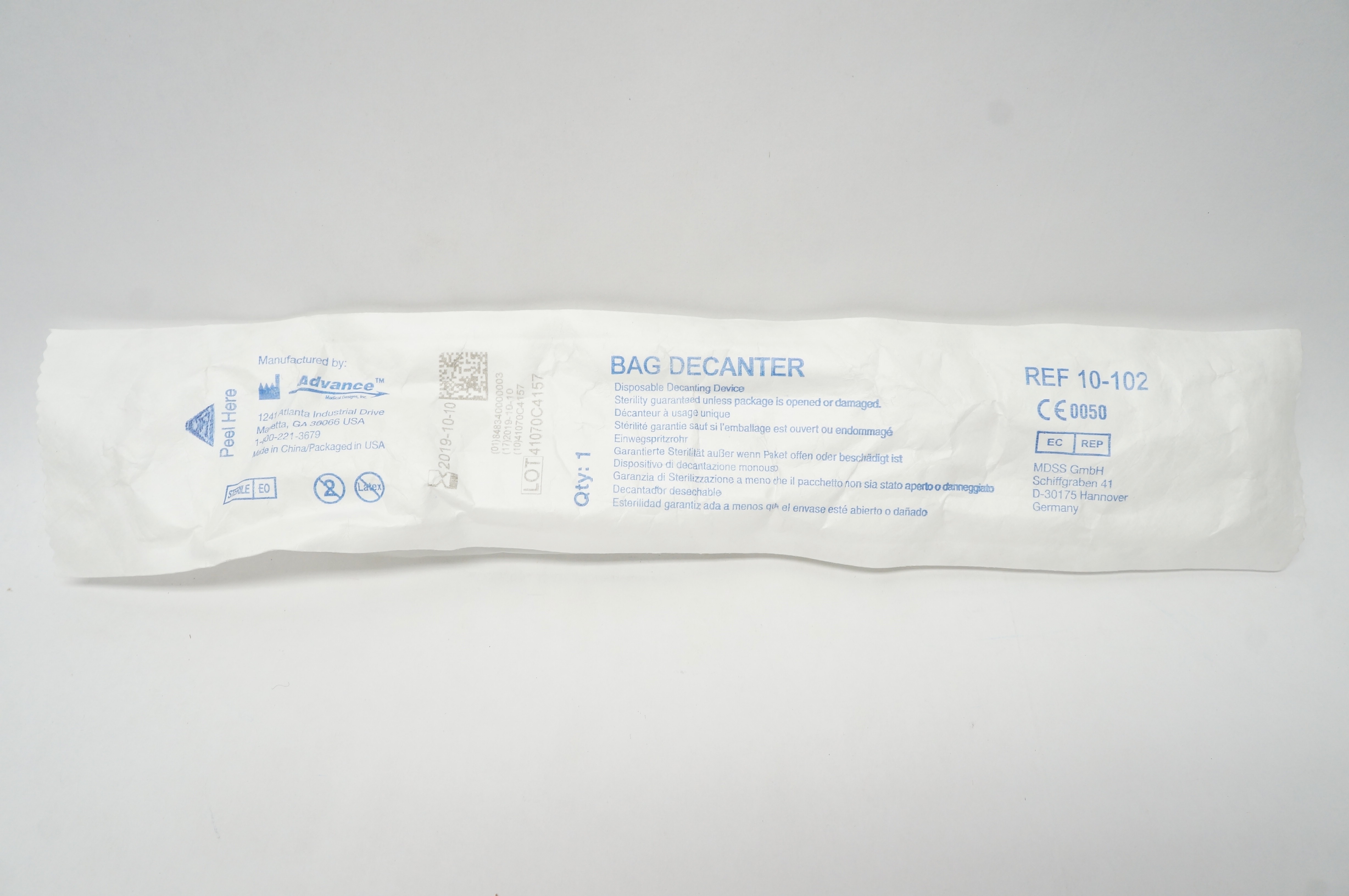 Advance 10-102 Bag Decanter Disposable Decanting Device (x)