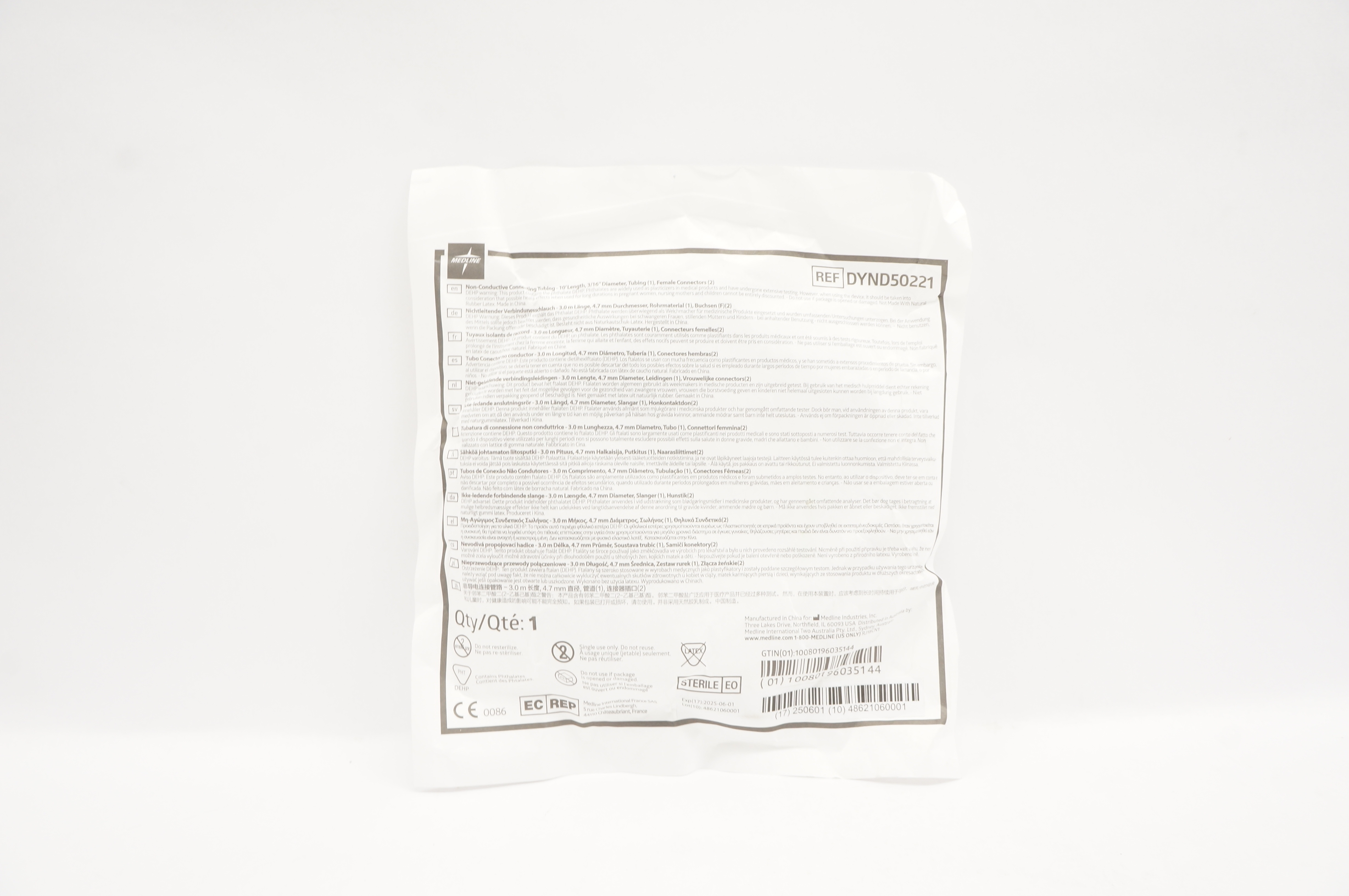 Medline DYND50221 Non-Conductive Connecting Tubing 20 inch Length Diam 3/16inch