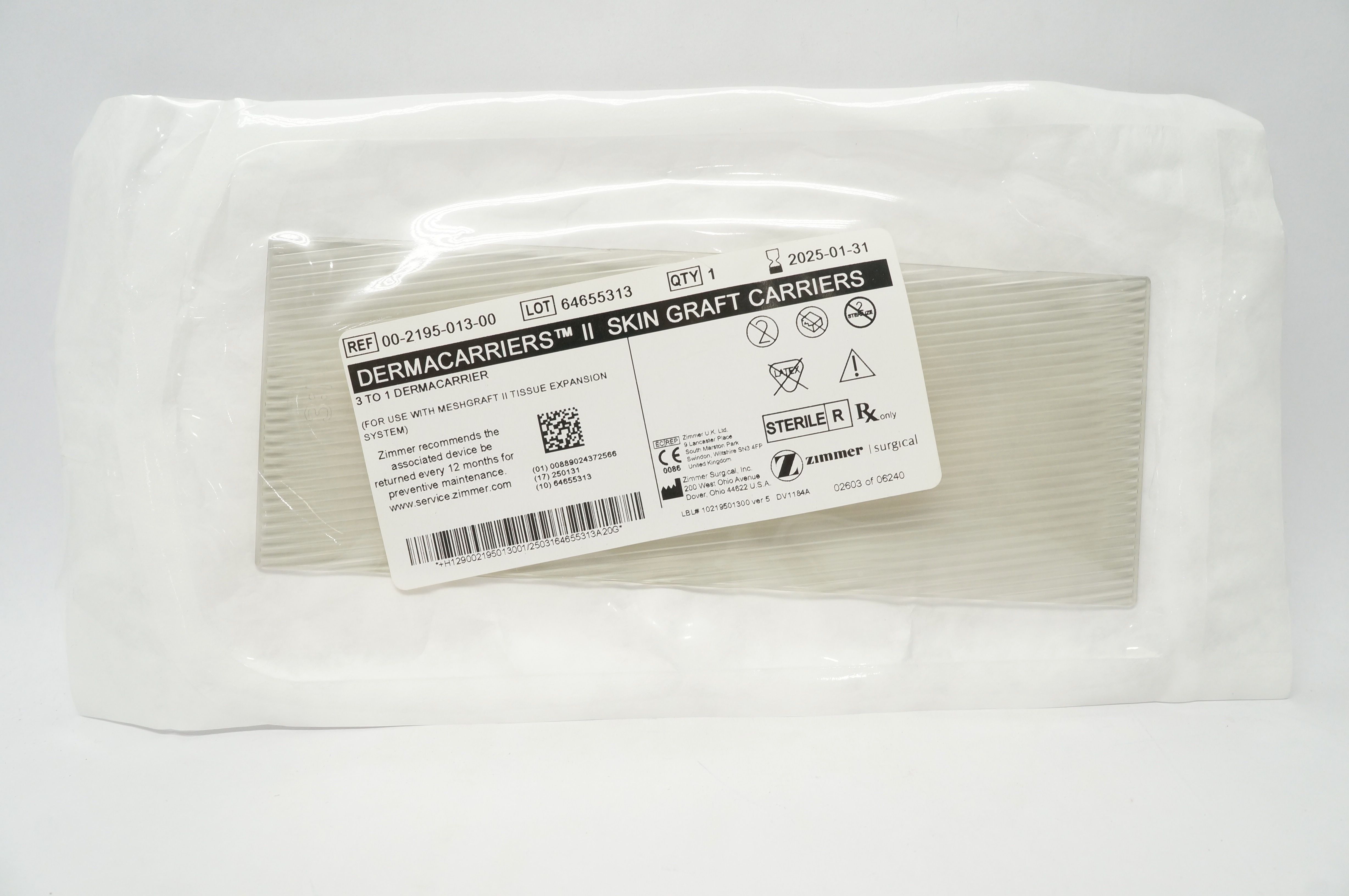 Zimmer 00-2195-013-00 Dermacarriers II Skin Graft Carriers 3to1 Dermacarrier