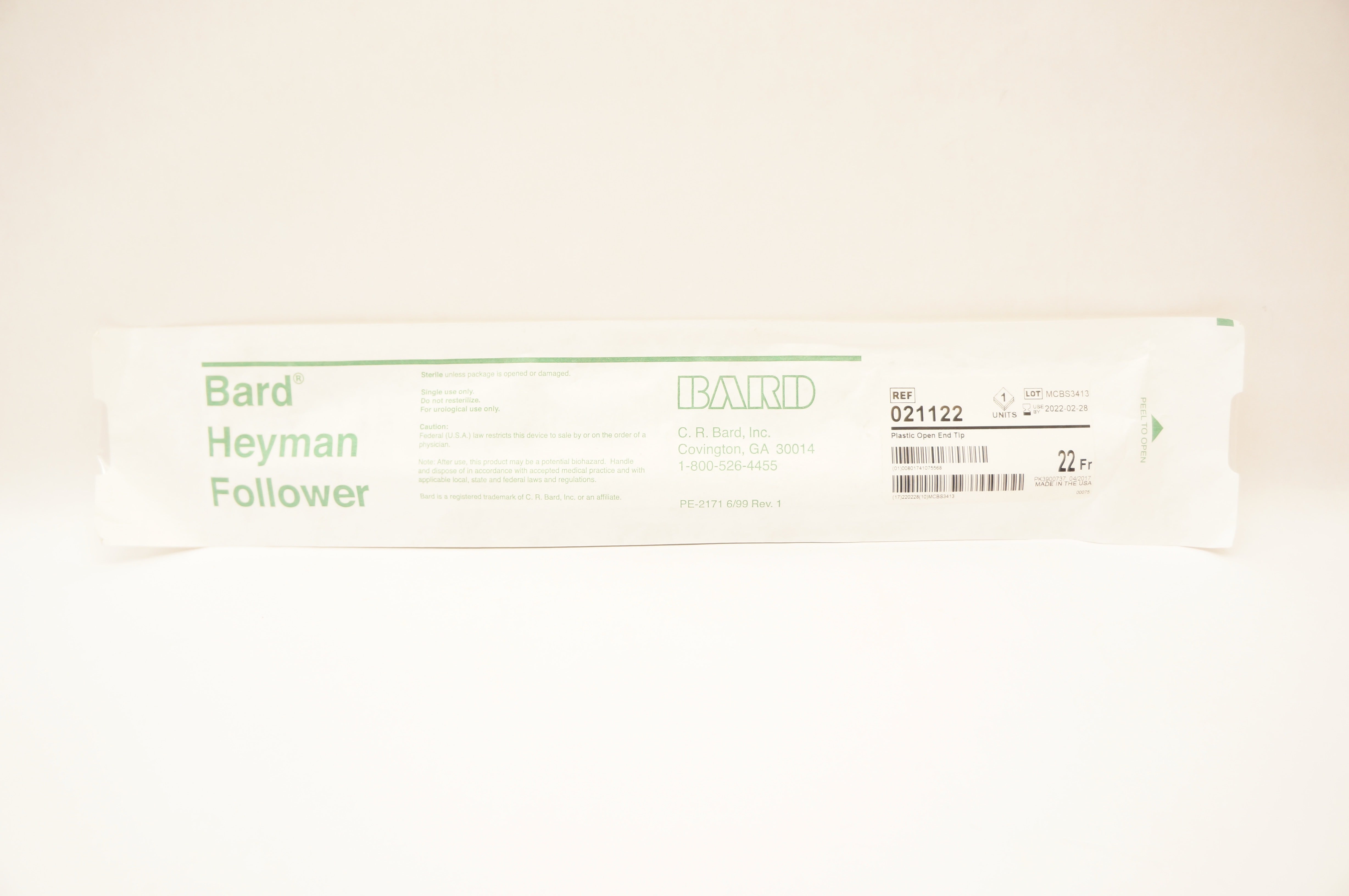 Bard 021122 Heyman Follower Straight Plastic Open End Tip 22 Fr (x)