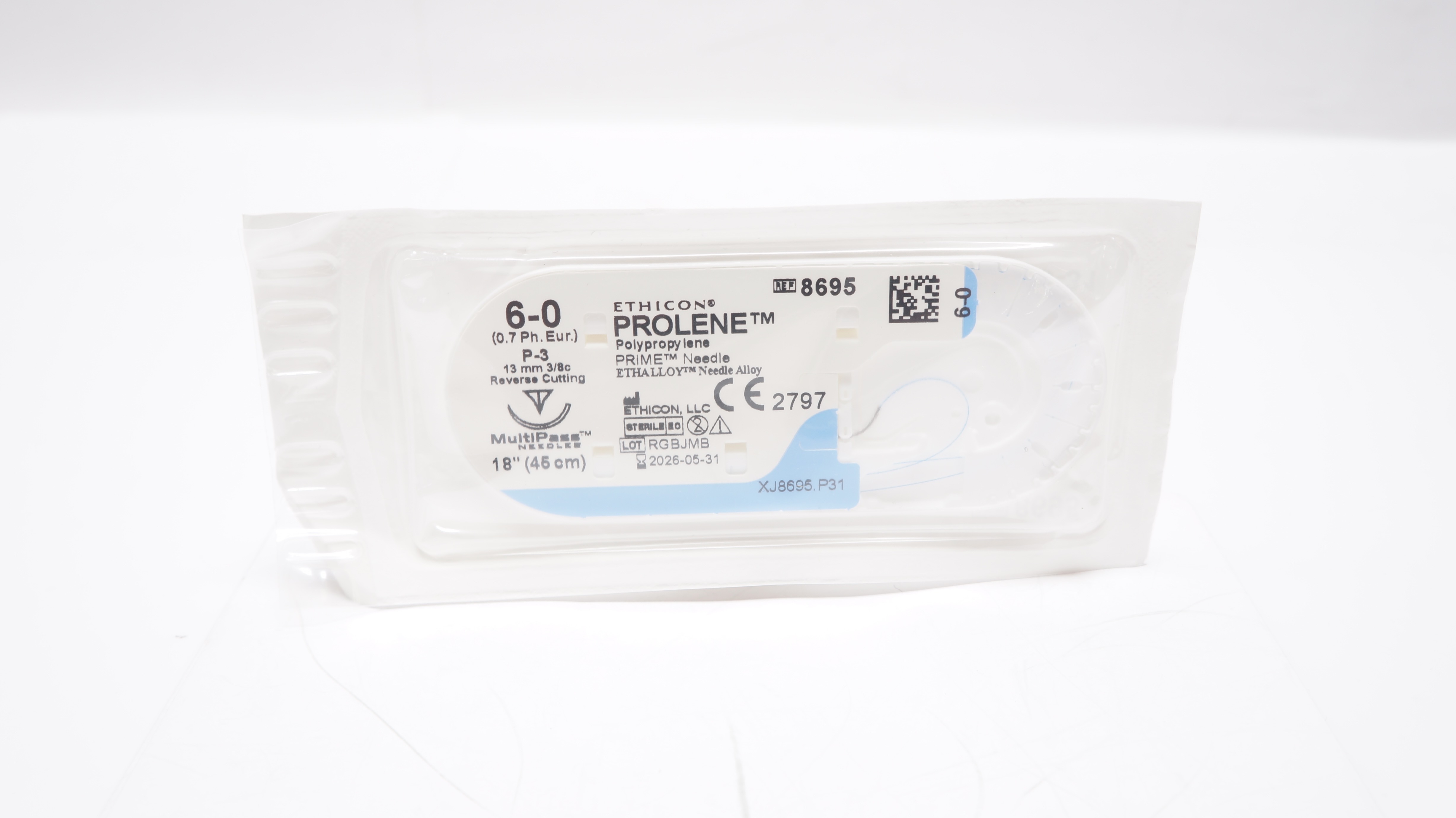 Ethicon 8695 6-0 PROLENE Polypropylene Stre P-3 13mm 3/8c Reverse Cutting 18inch