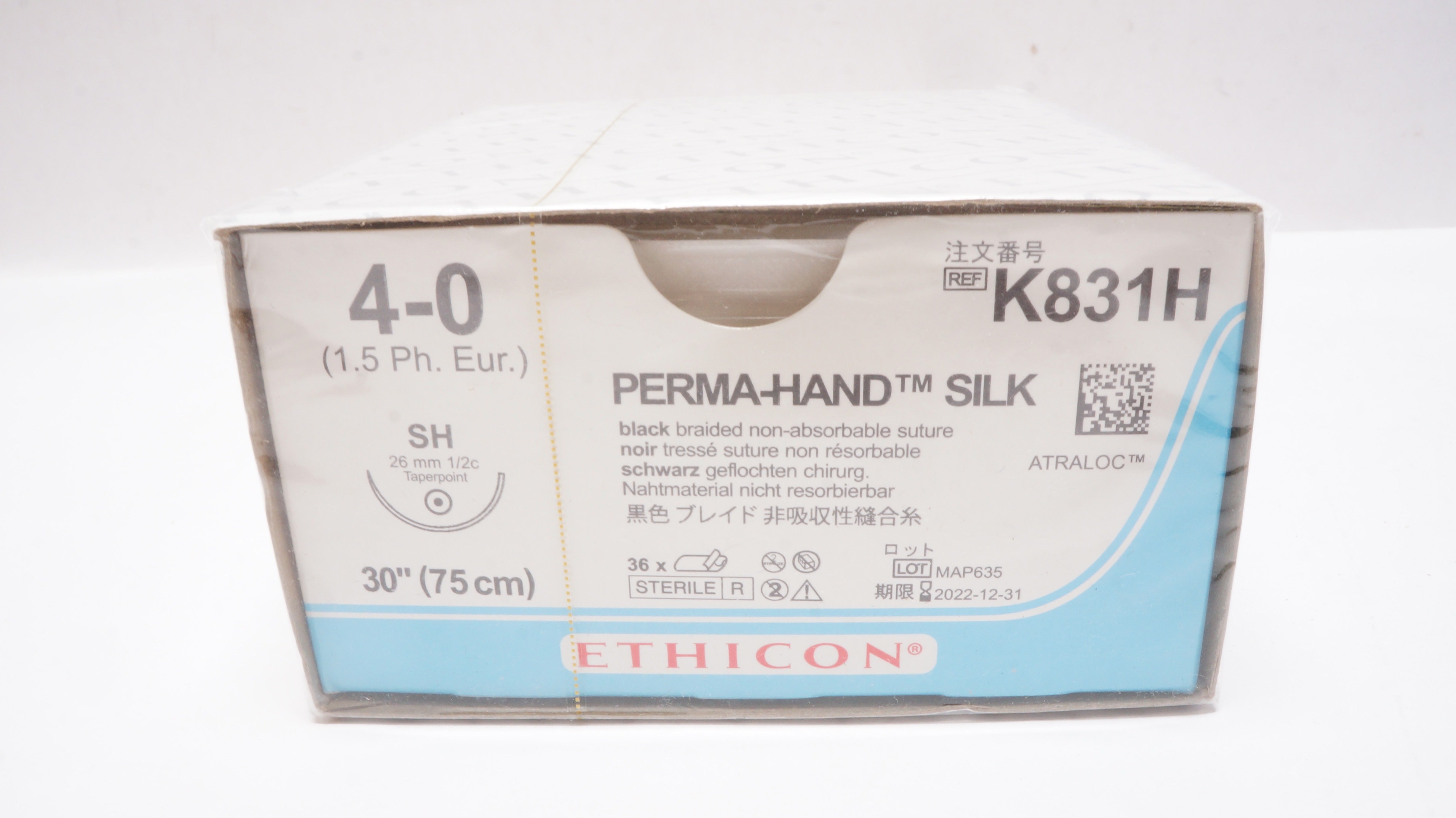 Ethicon K831H 4-0 Perma-Hand Silk SH 26mm 1/2c Taper, 30inch (x) - Box of 36