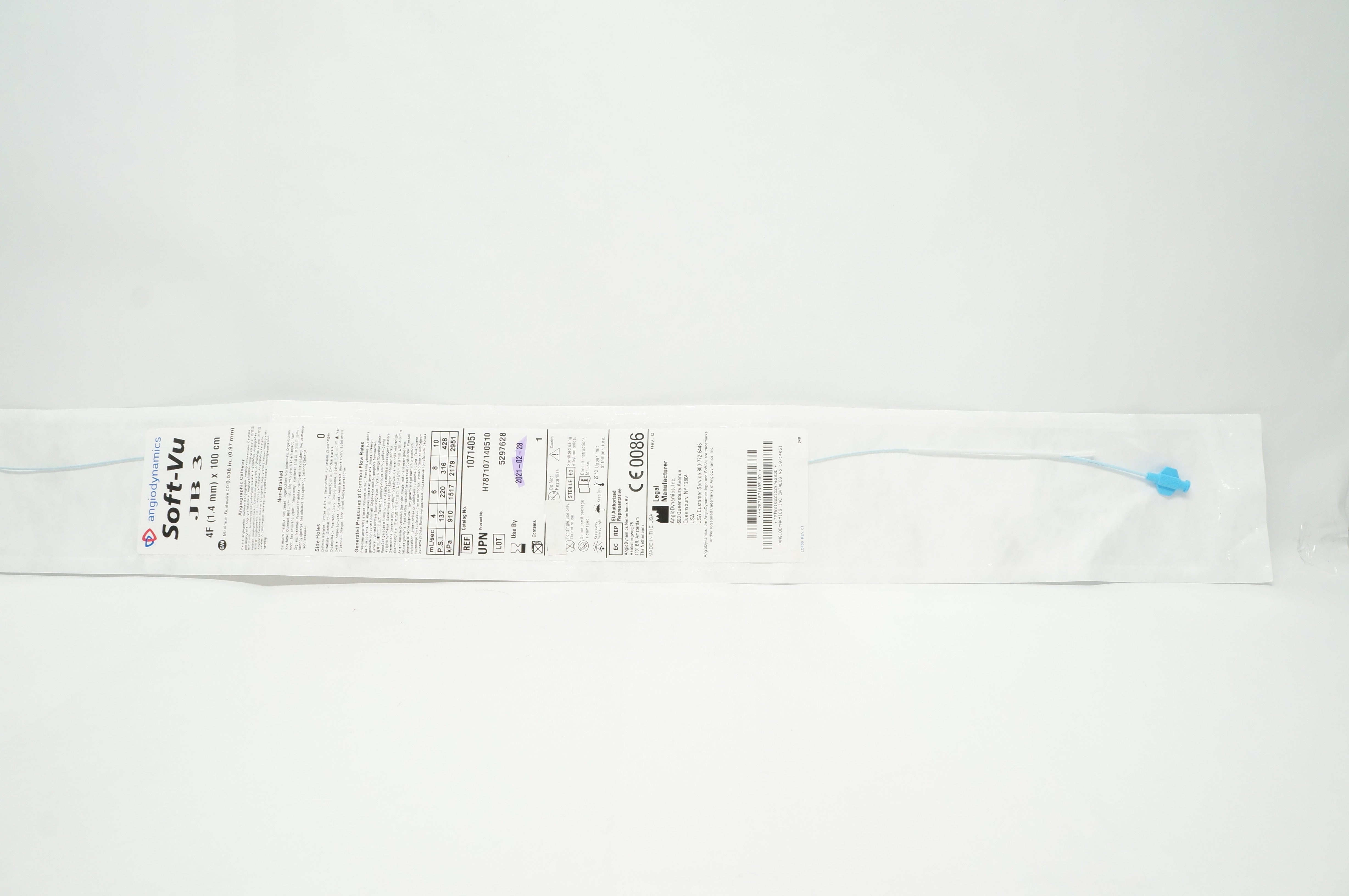 AngioDynamics 10714051 Soft-Vu JB 3 Angiographic Cath. 4F x 100cm (x)