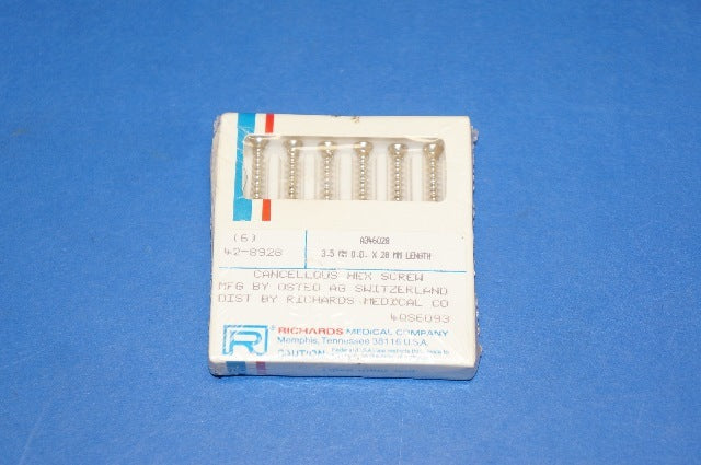 Richards 42-8928 Cancellous Hex Screw 3.5mm x 28mm ~ Box of 6