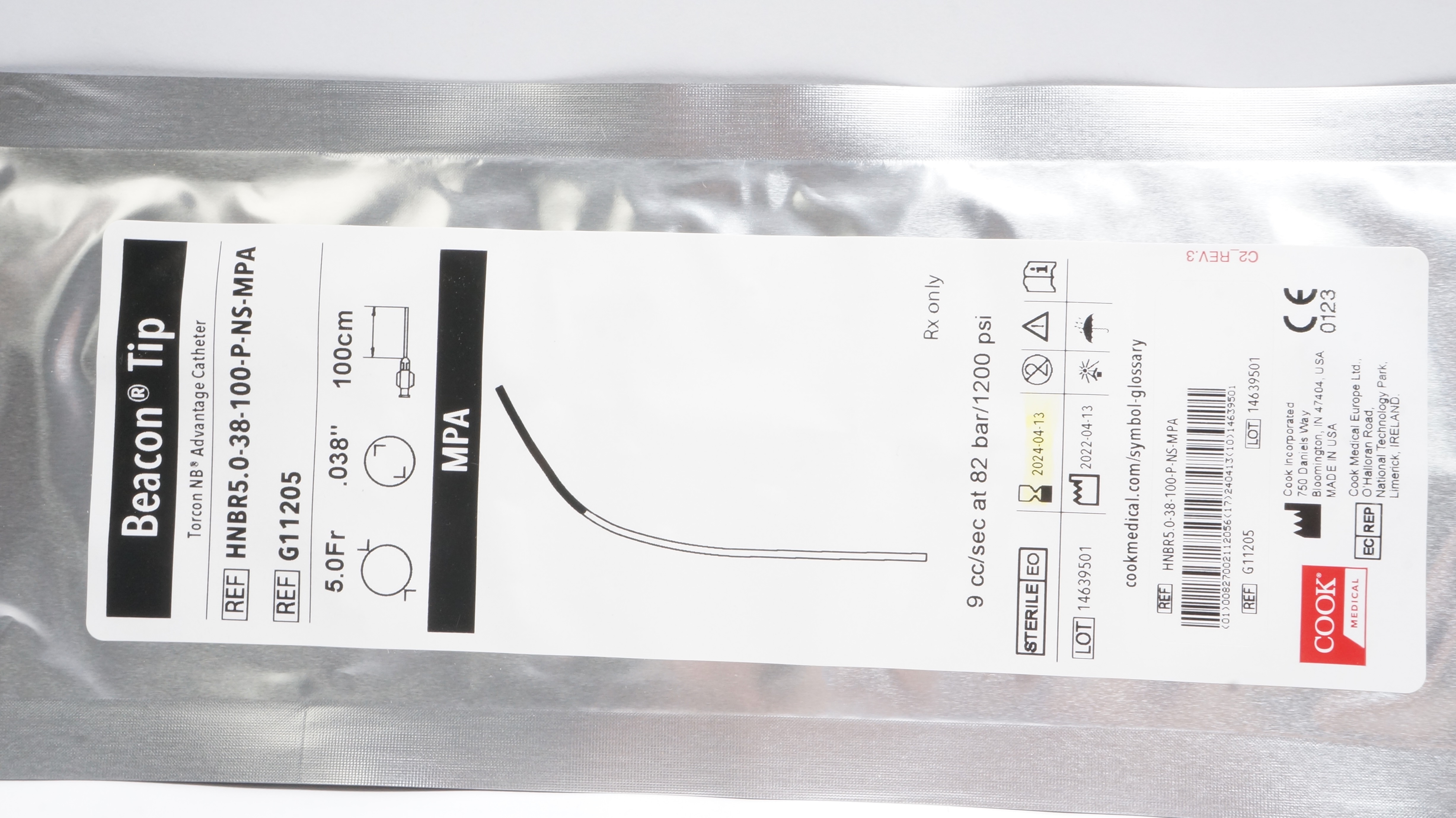 Cook Medical G11205 Beacon Tip Torson Advantage Cath. 5.0Fr x 038inch x 100cm(x)