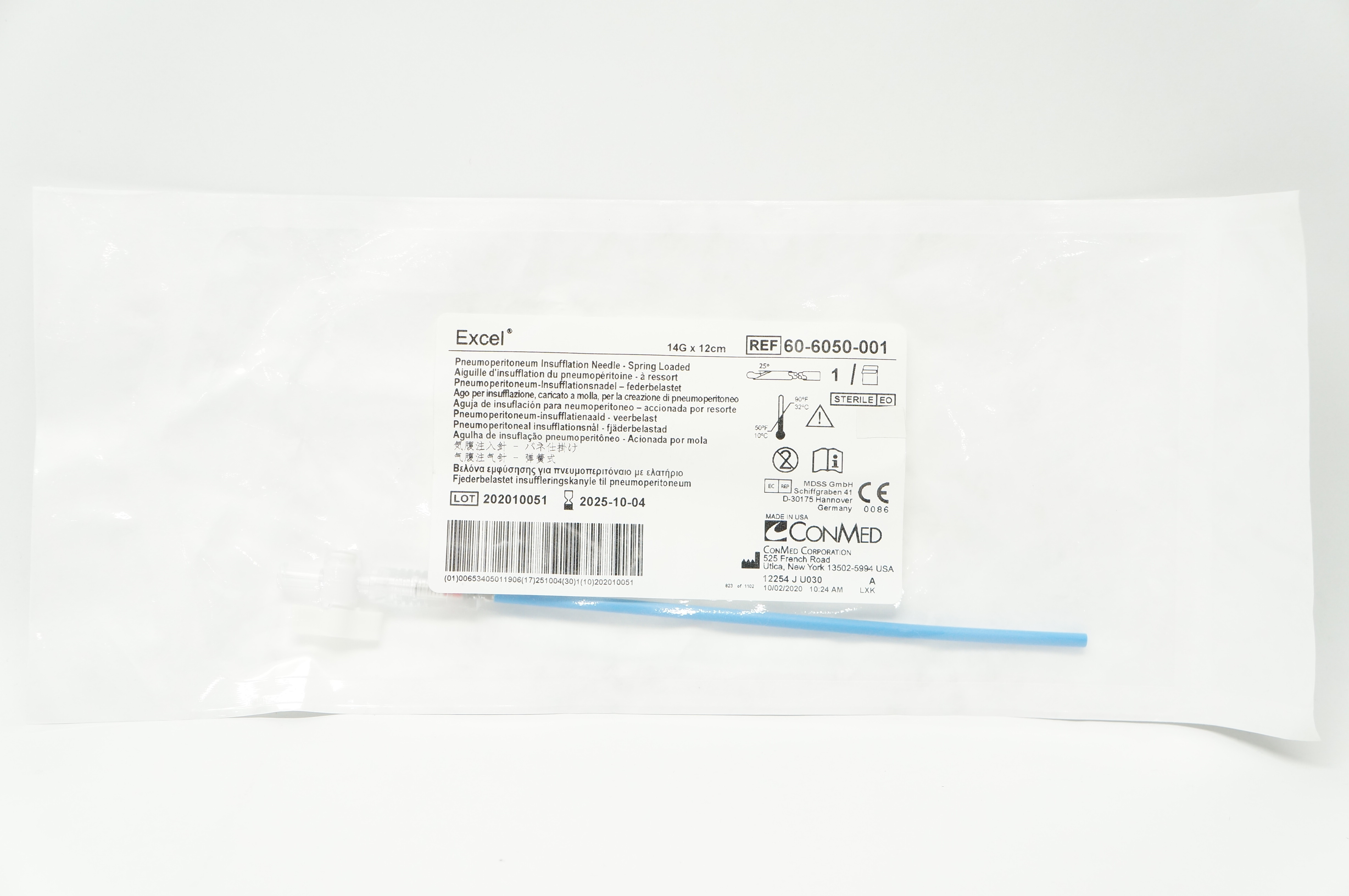 ConMed 60-6050-001 Excel Pneumoperitoneum Insufflation Ndle 14G x 12cm