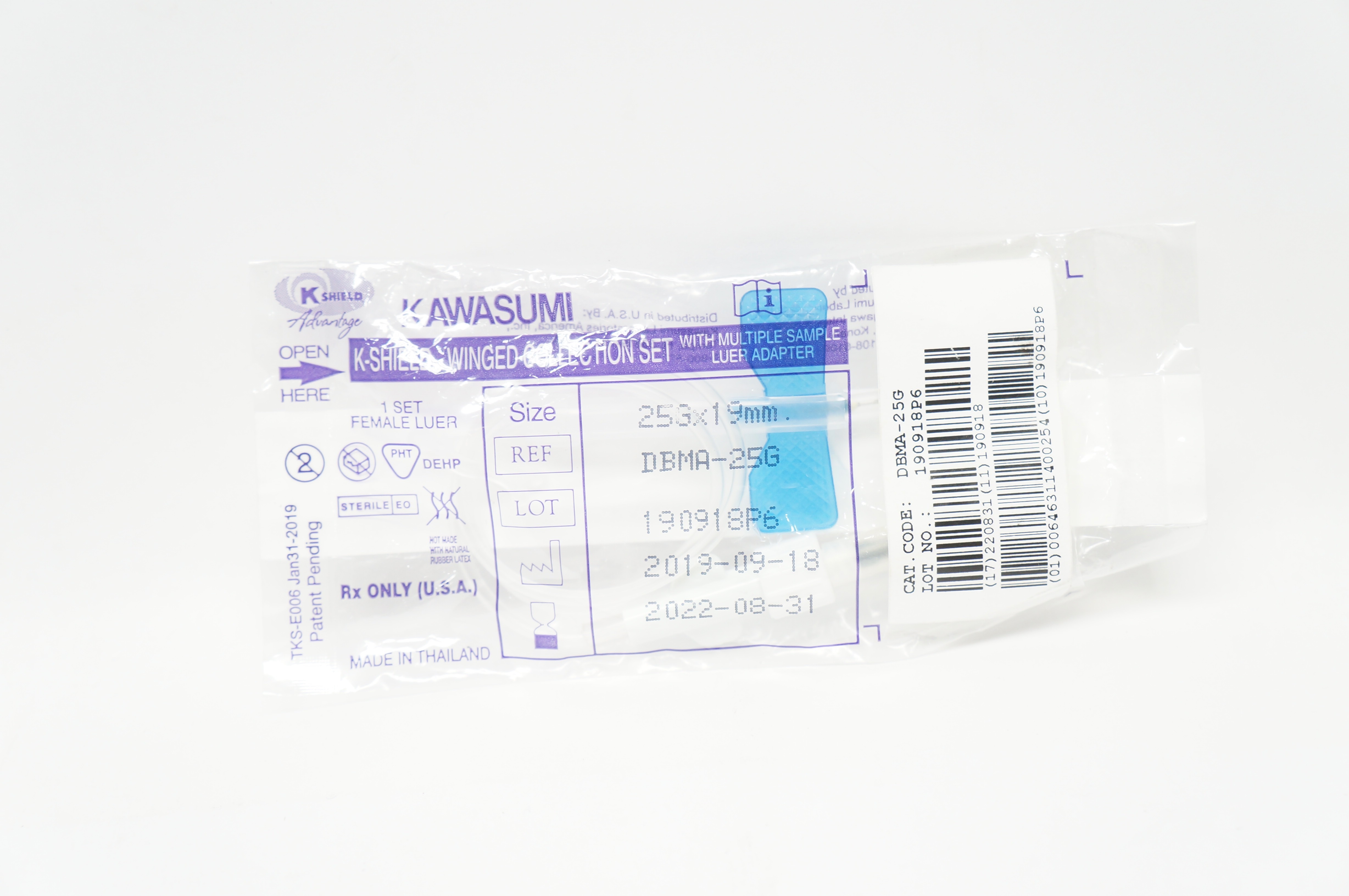 Kawasumi DBMA-25G K-Shield Winged Collection Set 25G x 19mm
