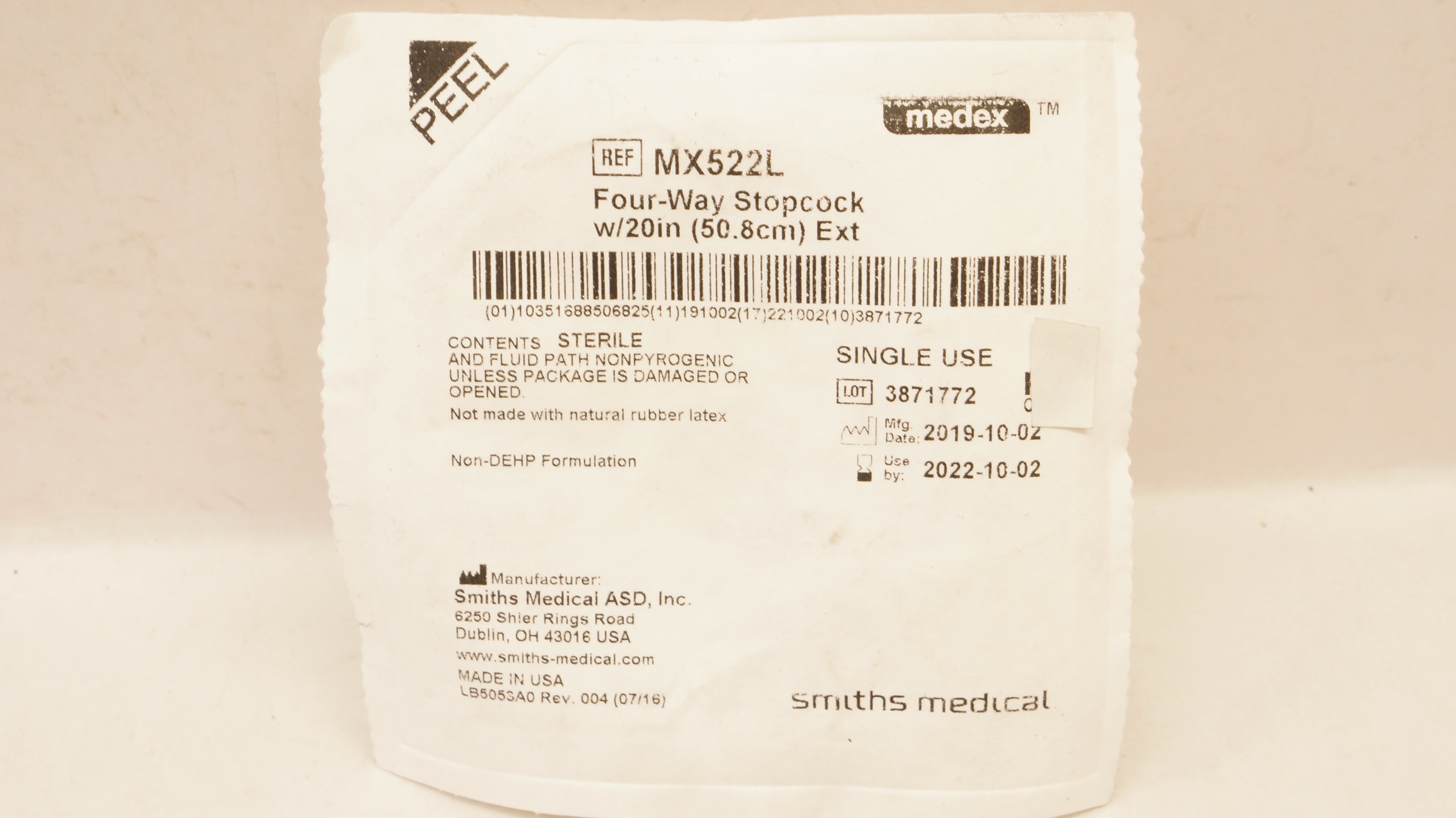 Smiths Medical MX522L Medex Four-Way Stopcock w/20inch Extension (x)