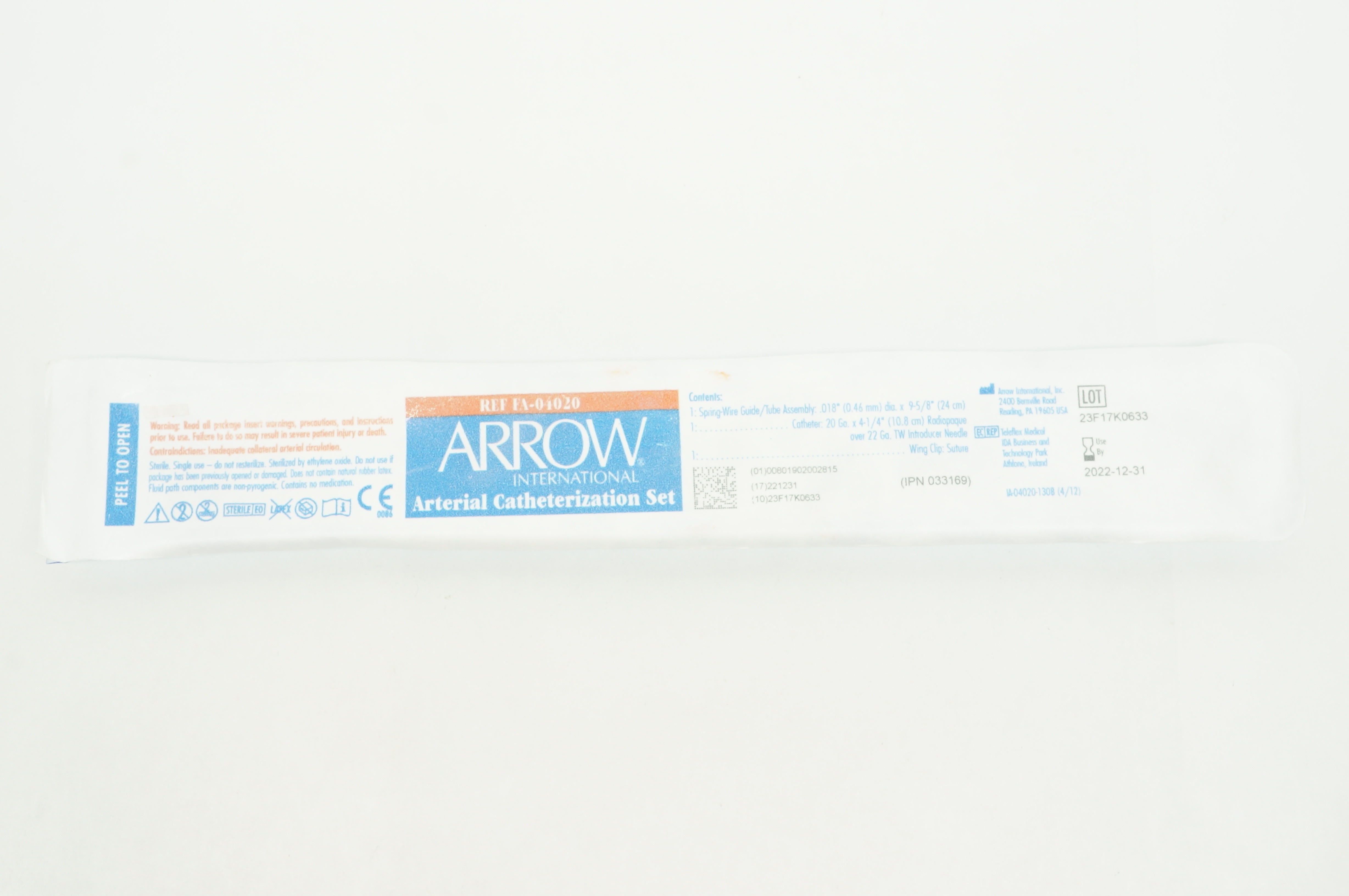 Arrow FA-04020 Arterial Catheterization Set 20 Ga. x 4-1/4inch (x)