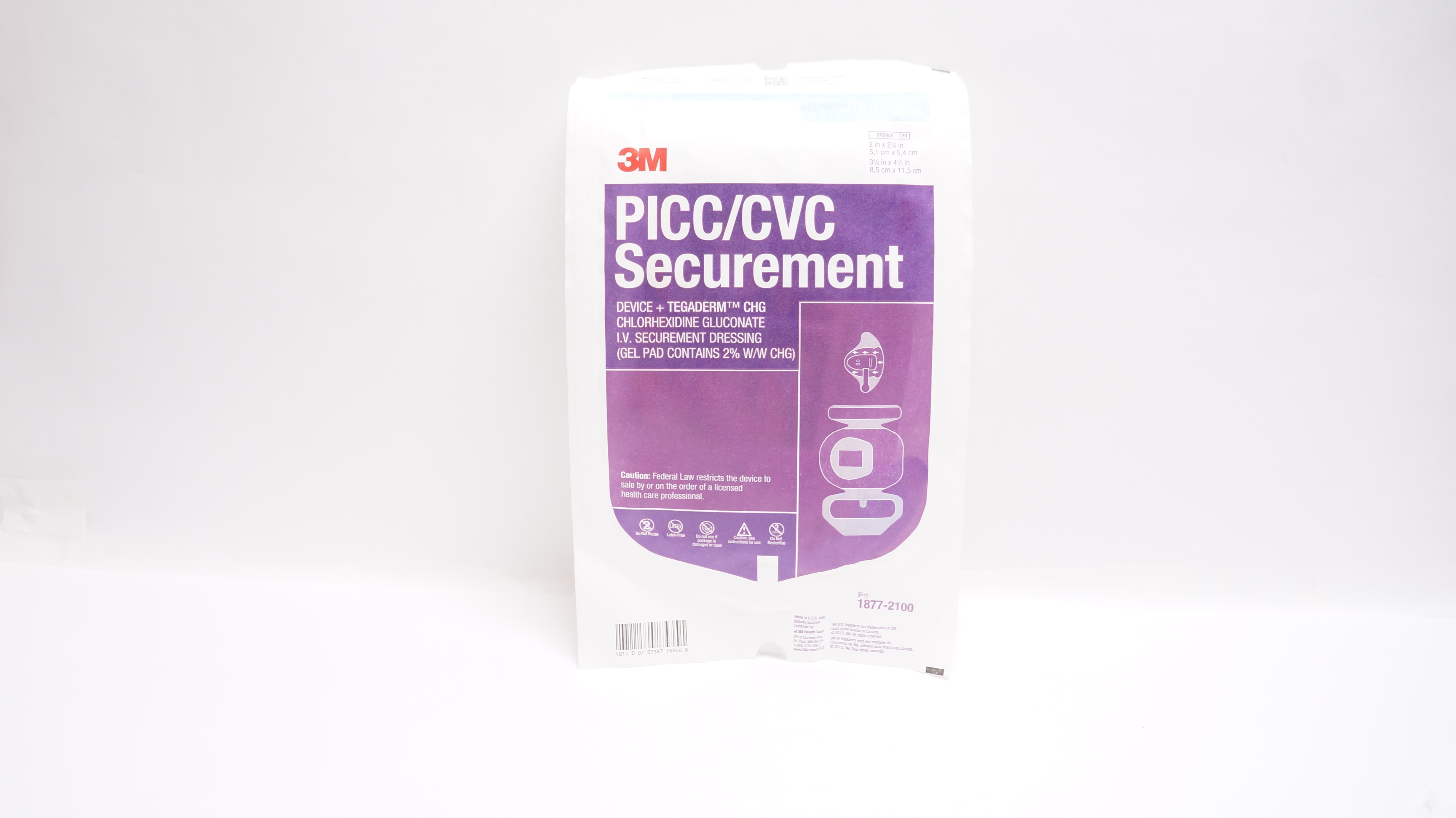 3M 1877-2100 PICC/CVC Securement Device Tegaderm CHG Dressing 2 x 2 1/8inch (x)