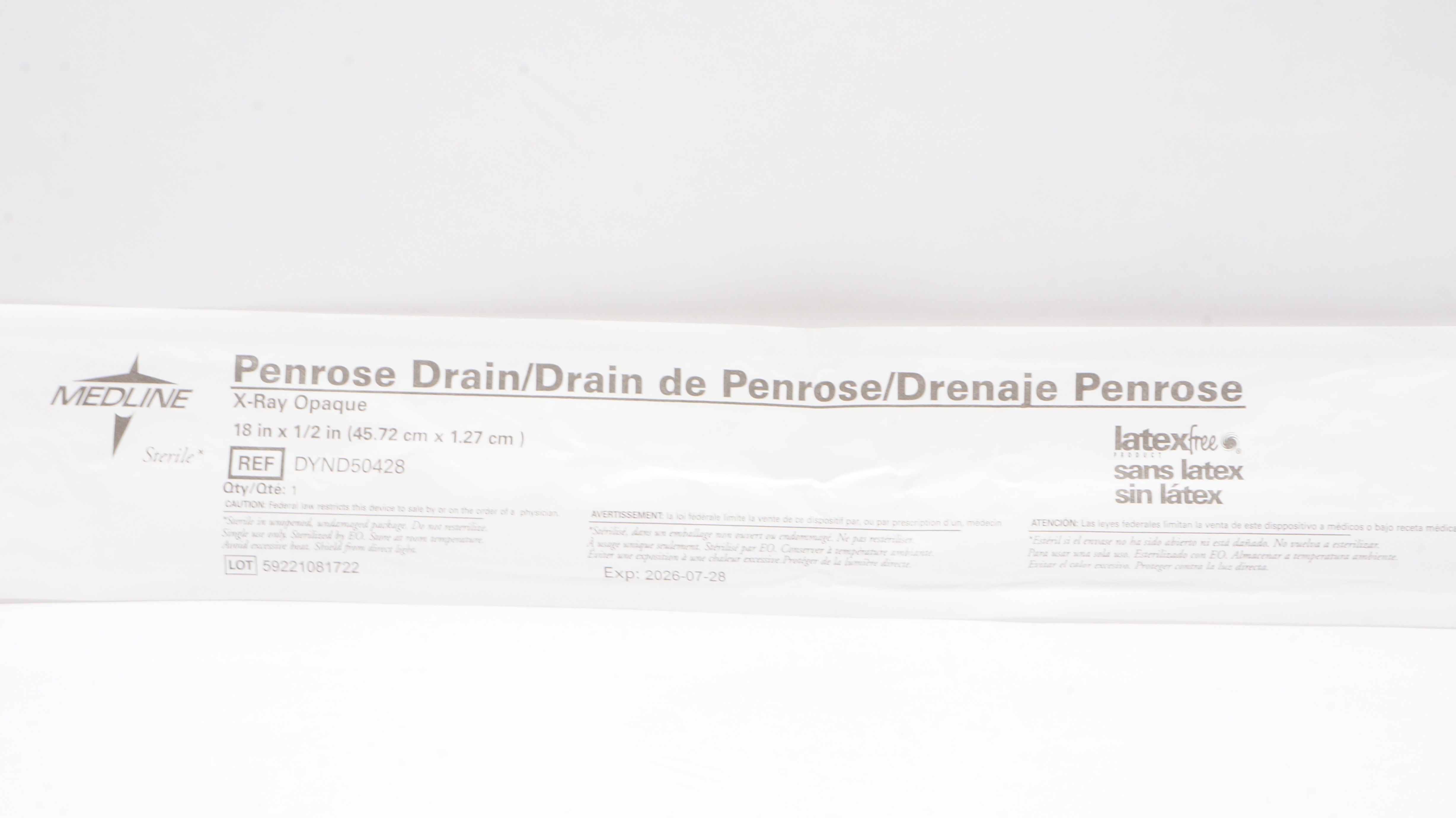 Medline DYND50428 Penrose Drain 18inch x 1/2inch