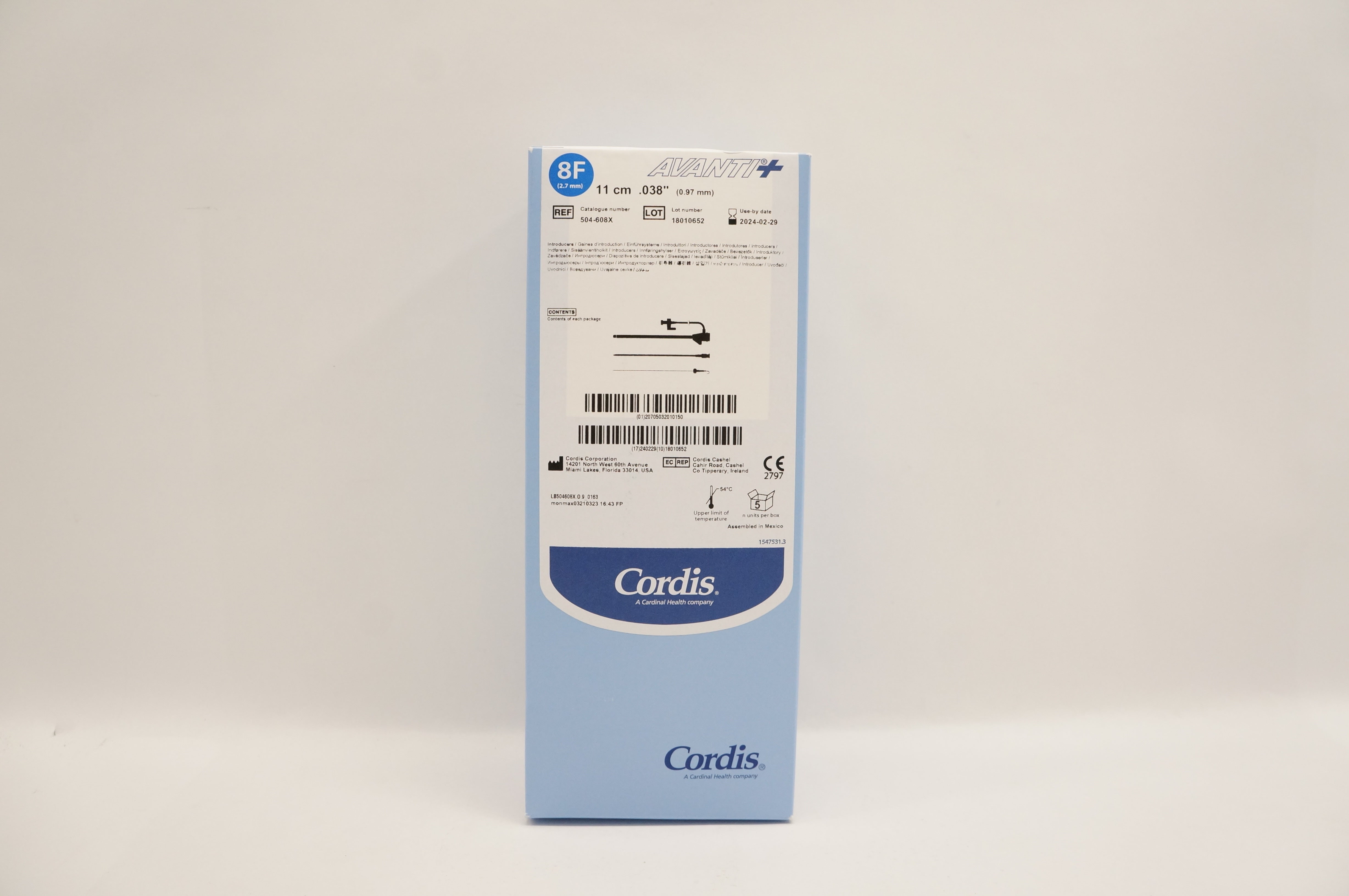Cordis 504-608X Avanti Introducer 8F x 11cm x .038 inch - Box of 5