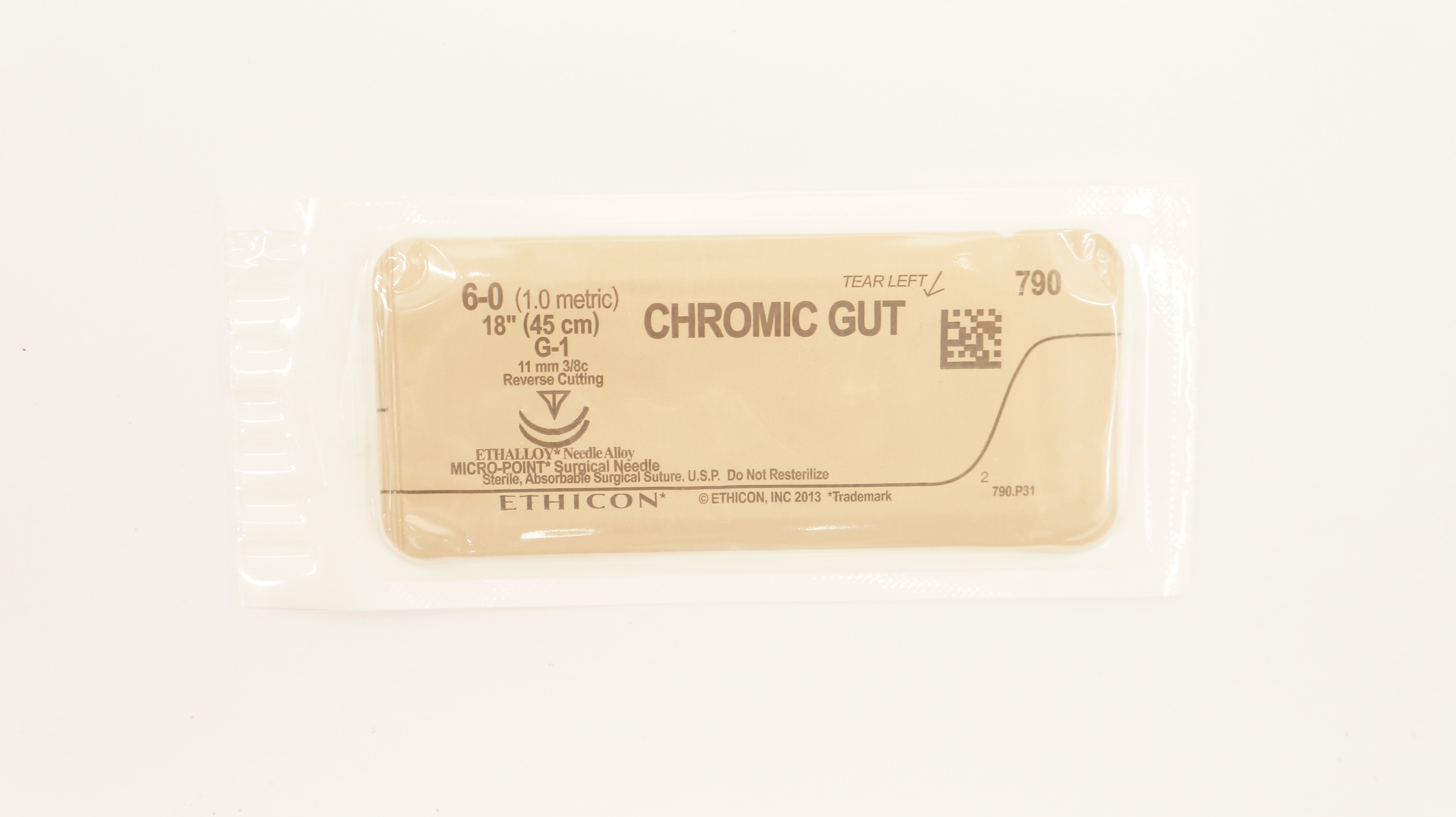 Ethicon 790 6-0 Chromic Gut SurgicalStre G-1 11mm 3/8c Reverse Cutting 18inch(x)