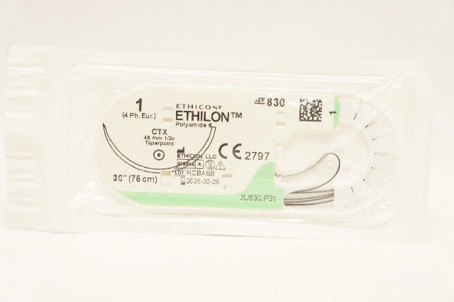 Ethicon 830 1 ETHILON Black Monofilament Stre CTX 48mm 1/2c Taperpoint, 30inch