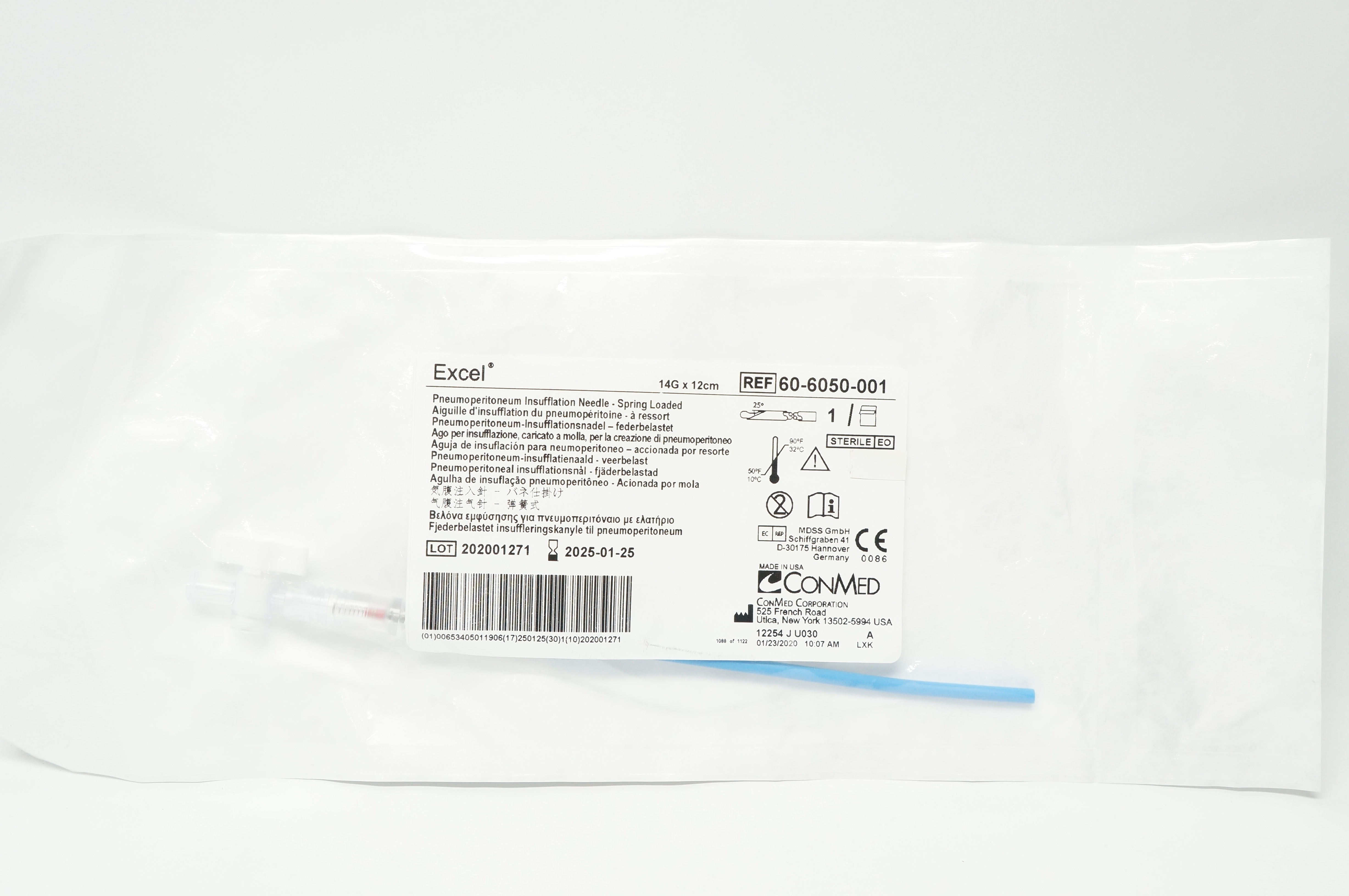 Conmed 60-6050-001 Excel Pneumoperitoneum Insufflation Ndle 14G x 12cm