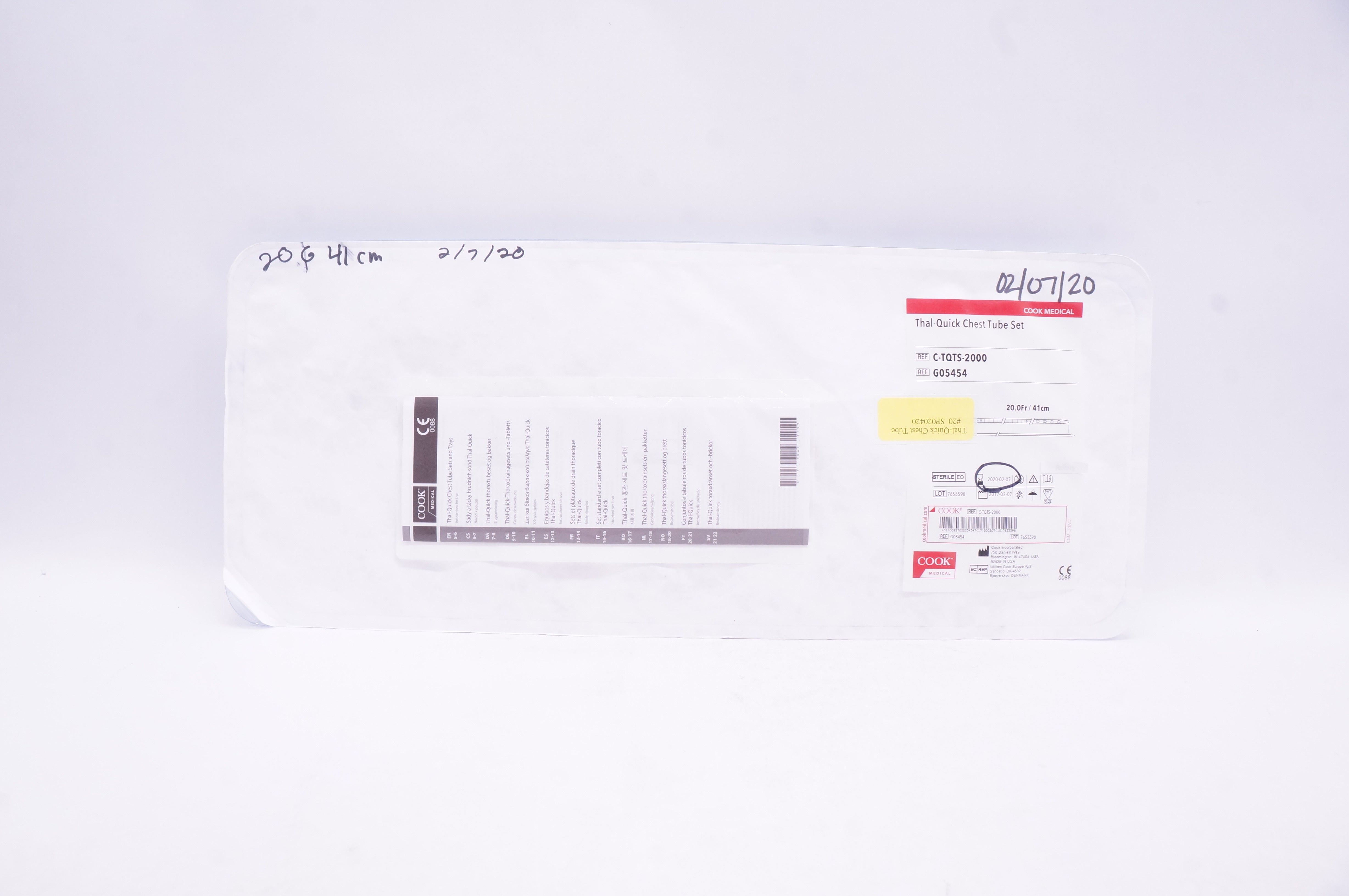 Cook Medical G05454 Thal-Quick Chest Tube Set 20.0Fr x 41cm (x(