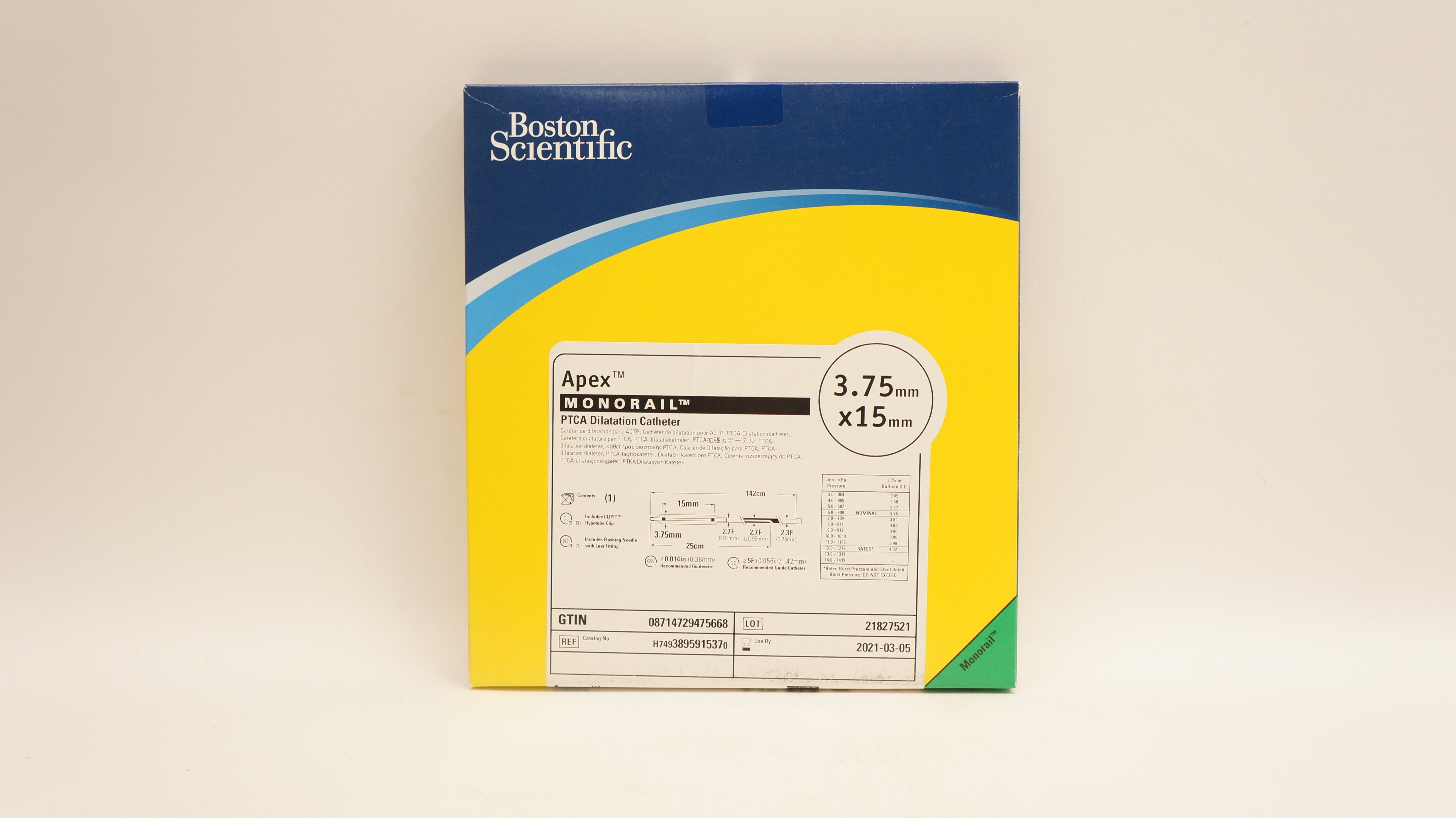 Boston Scientific 389591537 Apex Monorail PTCA Dilatation Catheter 3.75x15mm (x)