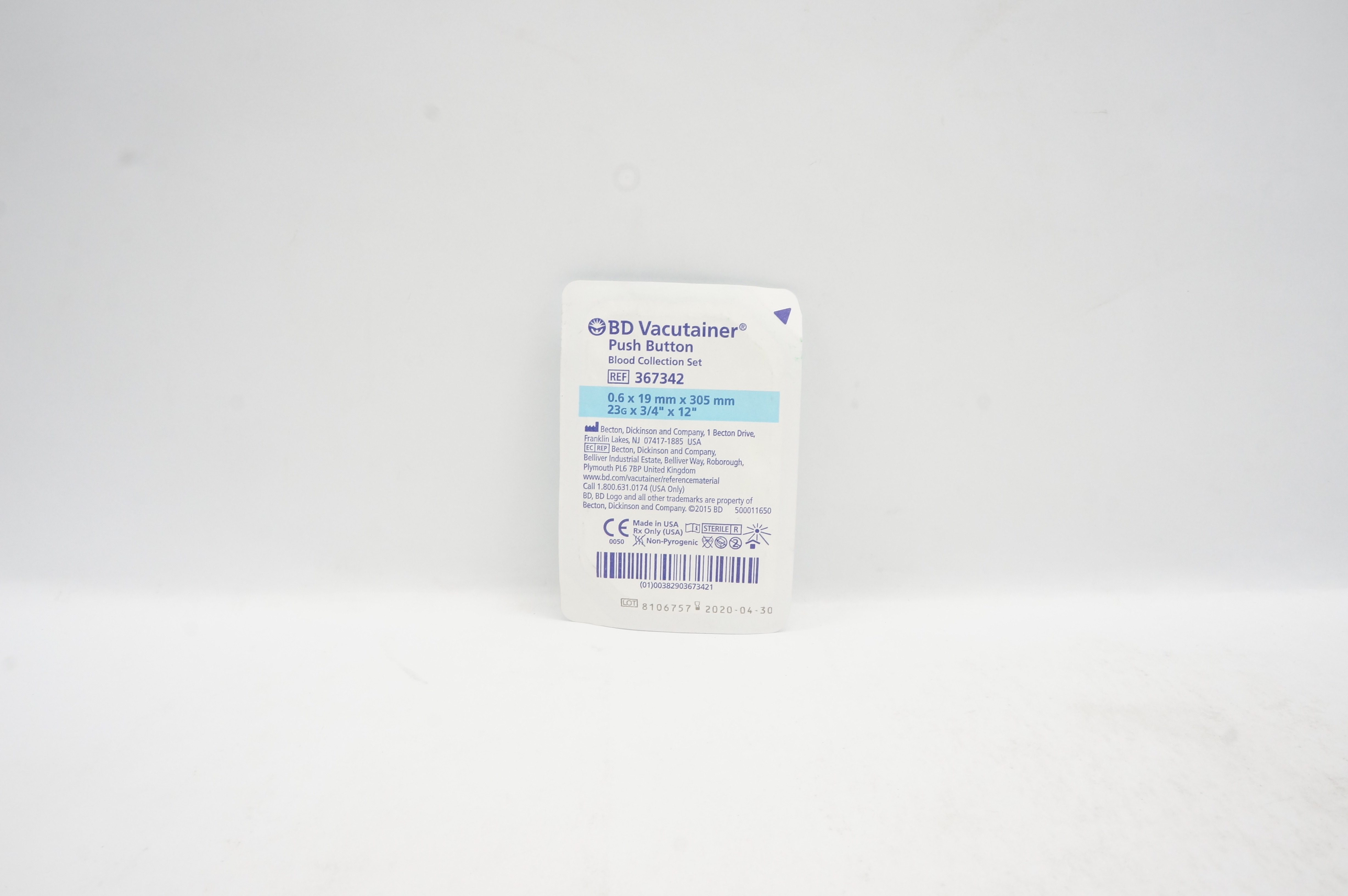 BD 367342 Vacutainer Push Button Blood Collection Set 23G x 3/4inch x 12inch (x)