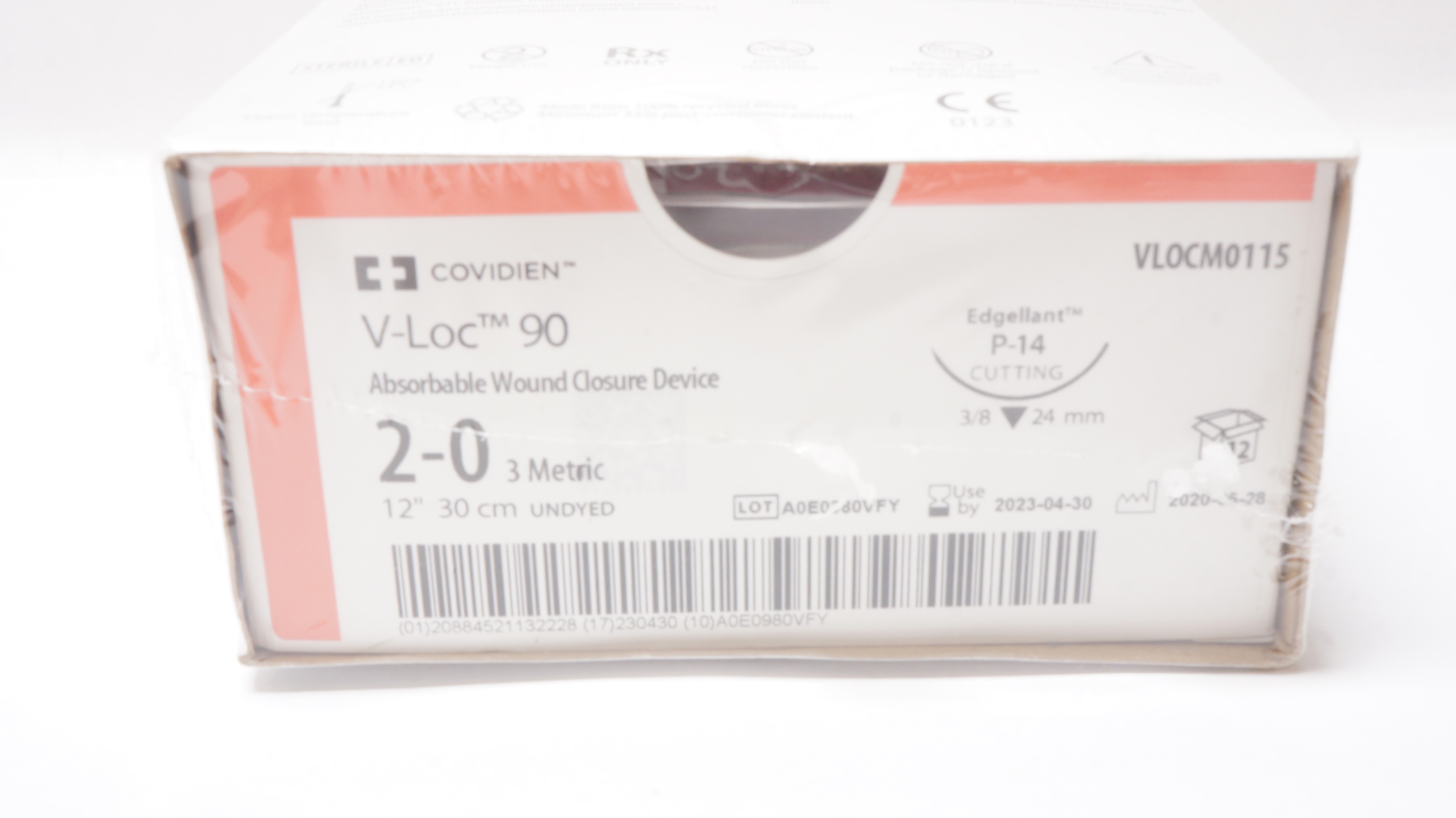 Covidien VLOCM0115 2-0 V-Loc 90 Edgellant P-14 3/8 24mm 12inch - Box of 12 (x)