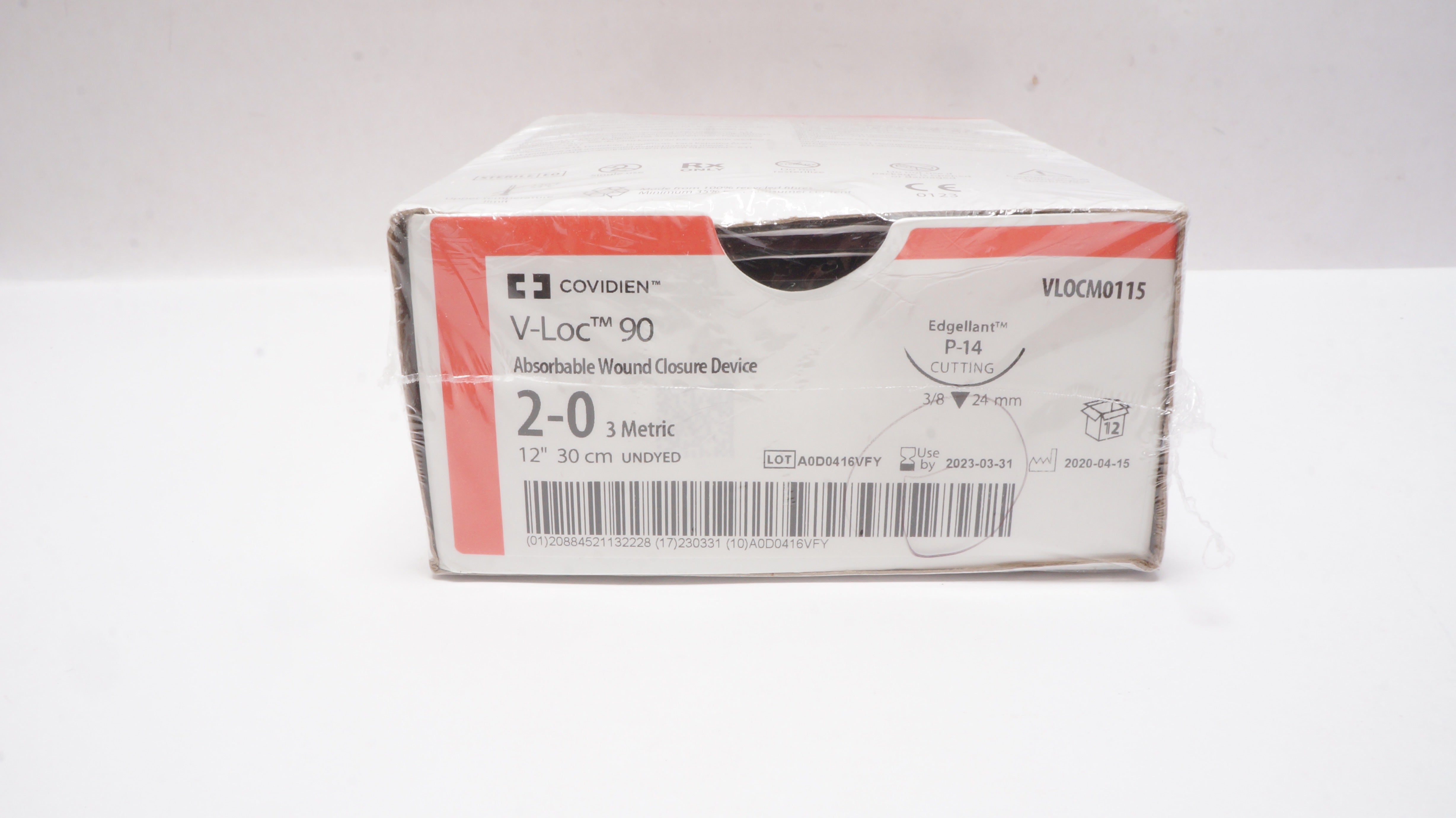 Covidien VLOCM0115 2-0 V-Loc 90 Edgellant P-14 3/8 24mm 12inch (x)-Box of 12