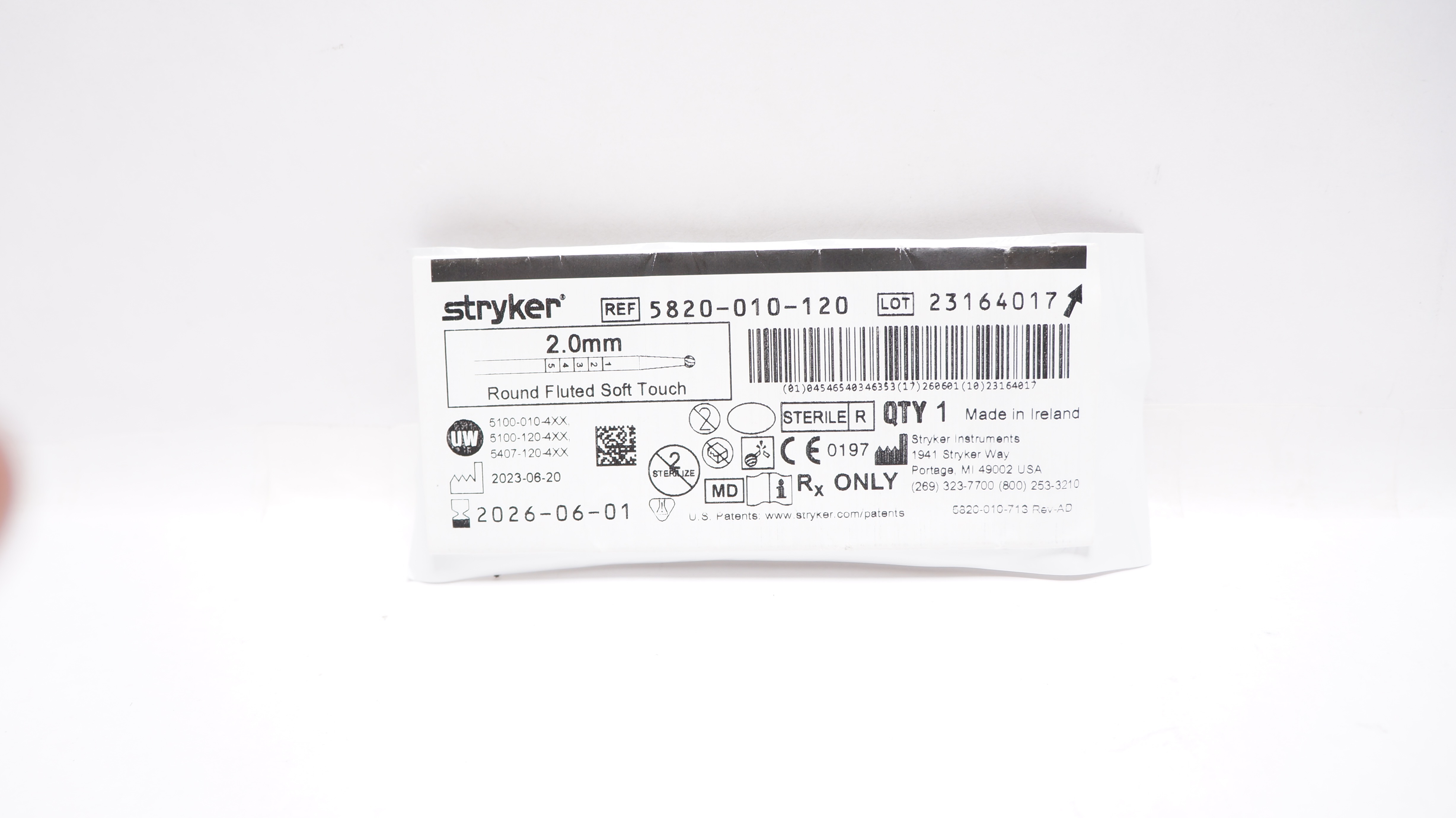 Stryker 5820-010-120 2.0mm Round Fluted Soft Touch