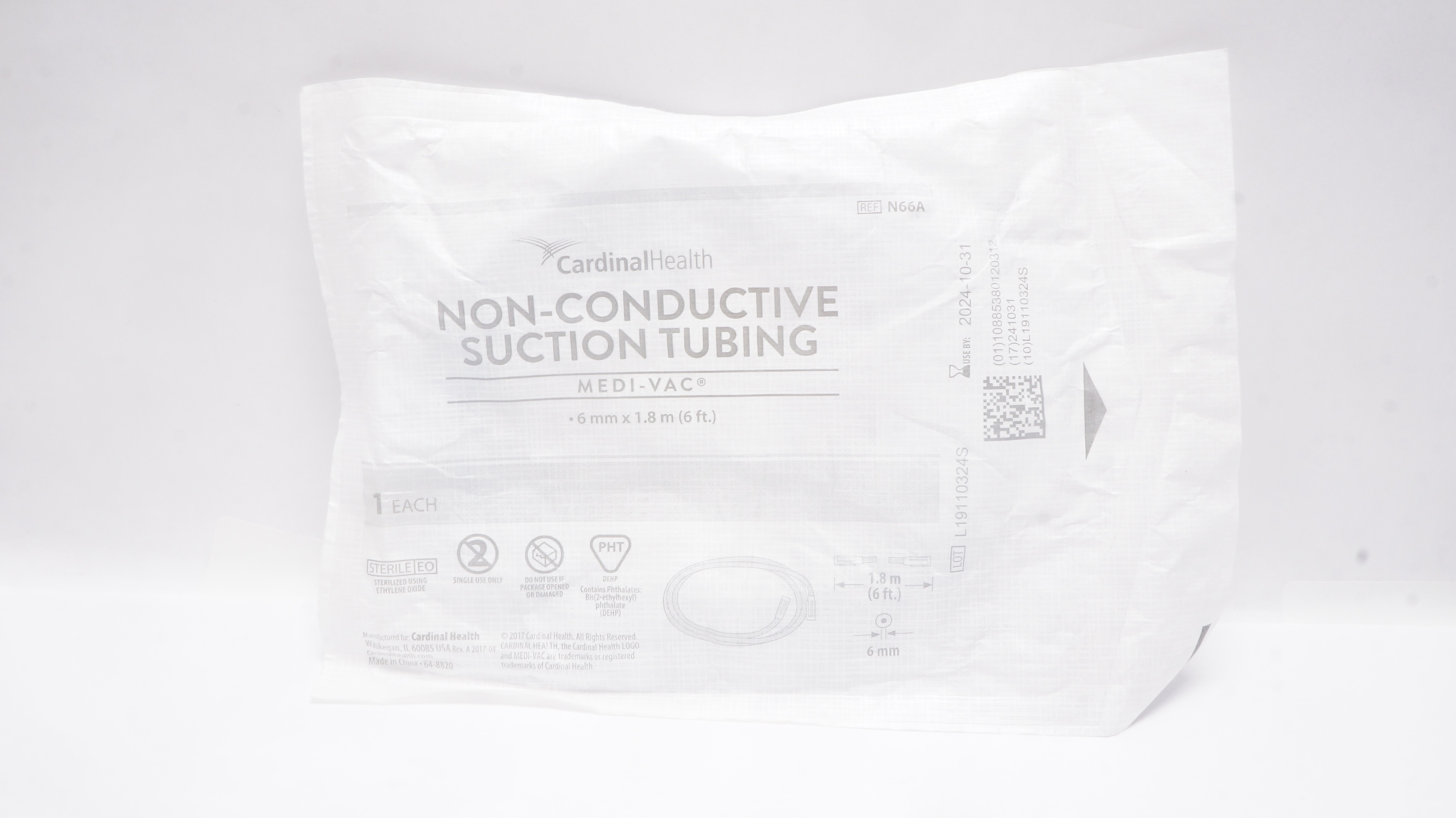 Cardinal Health N56A Medi-Vac Non-Conductive Suction Tubing 5mm x 6Ft