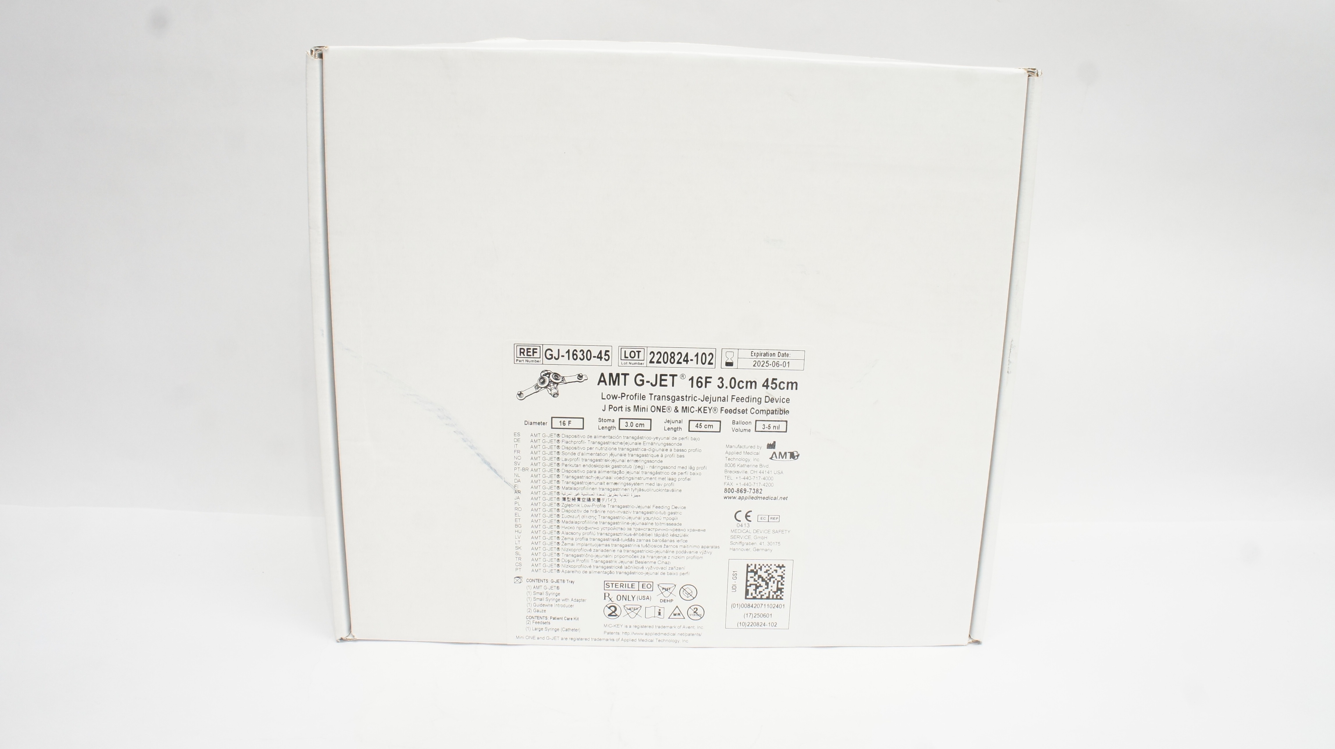 AMT GJ-1630-45 G-Jet Low-Profile Transgastric-Jejunal Feeding Device 16F 3-5ml