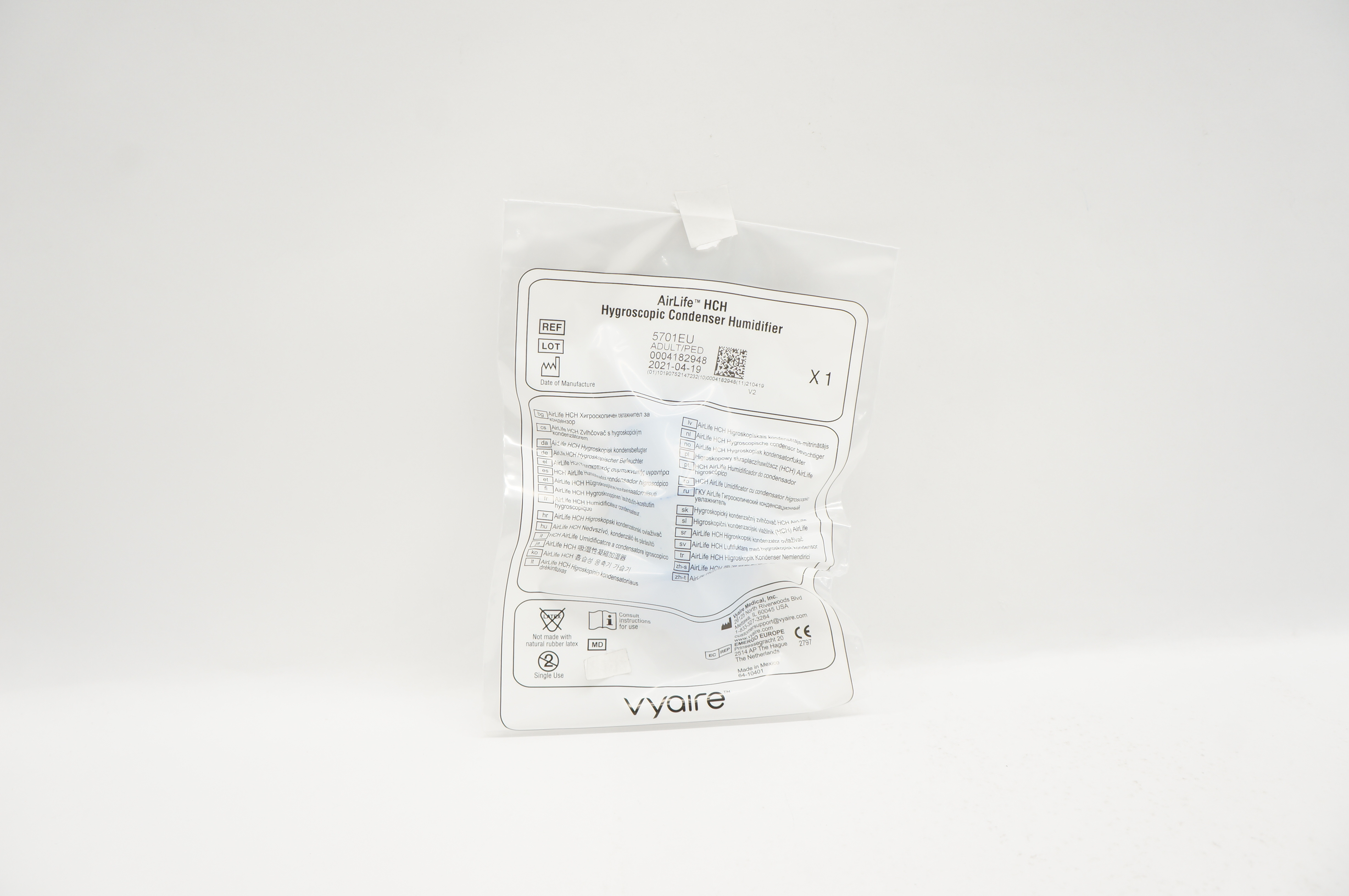 Vyaire 5701EU AirLife HCH Hygroscopic Condenser Humidifier Adult/Ped