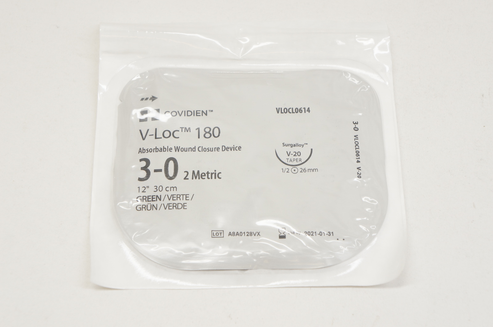 Covidien VLOCL0614 3-0 V-Loc 180, Green,  V-20 Taper, 1/2c 26mm, 12inch (x)