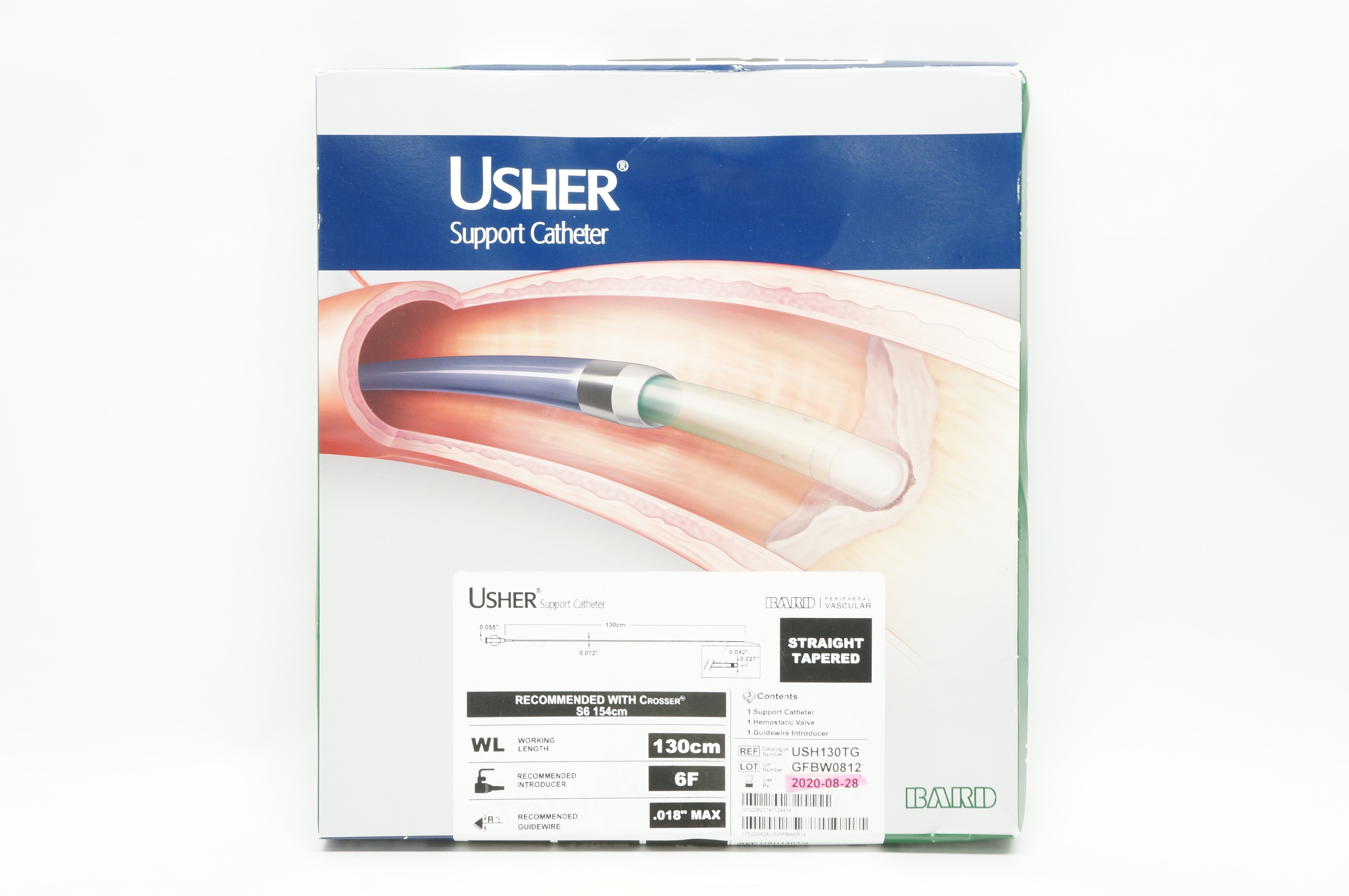 Bard USH130TG Usher Support Cath. Straight, Tapered, 6F x .018inch x 130cm (x)