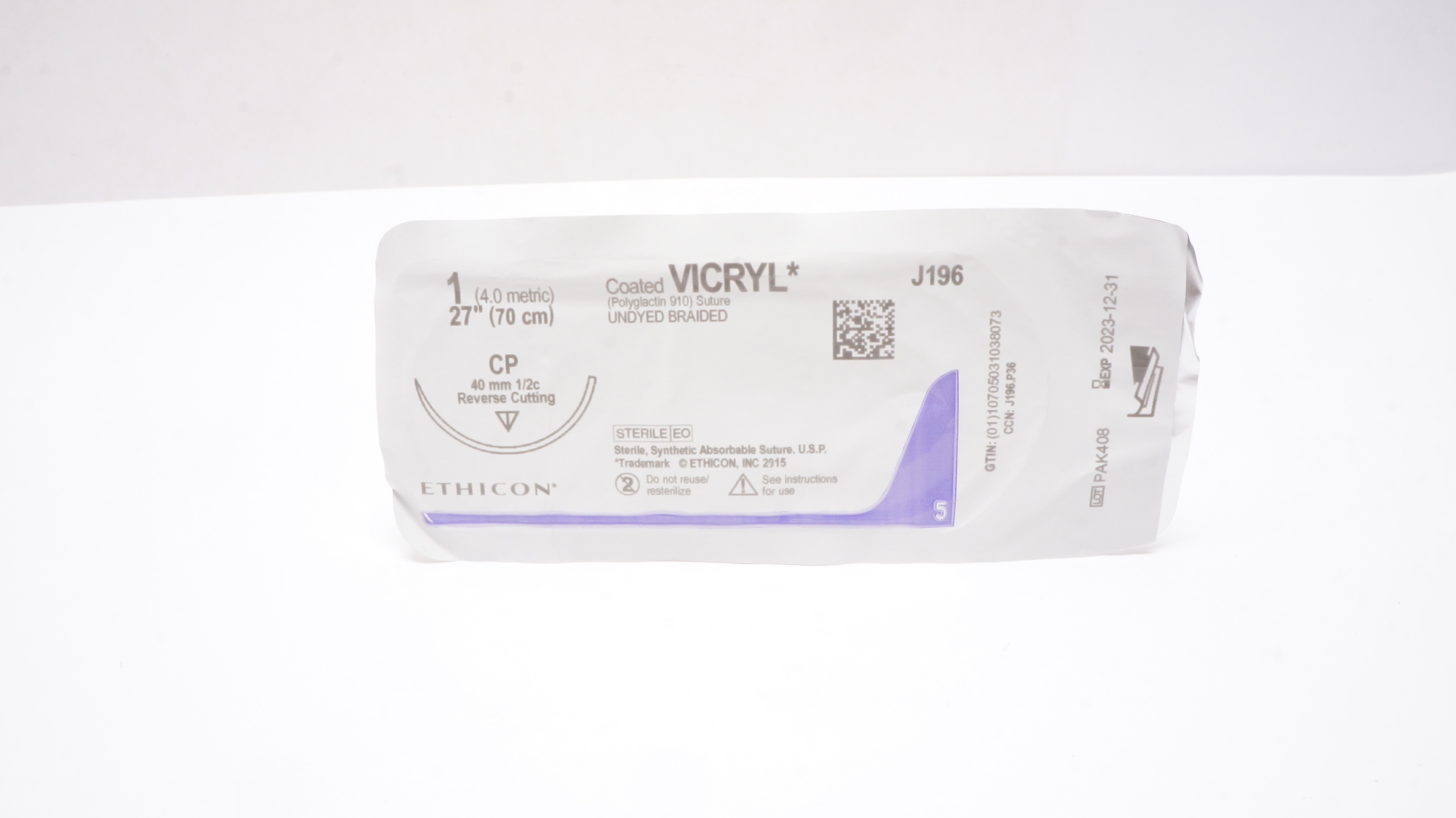 Ethicon J196 1 Coated VICRYL Stre CP 40mm 1/2c Reverse Cutting 27inch (x)
