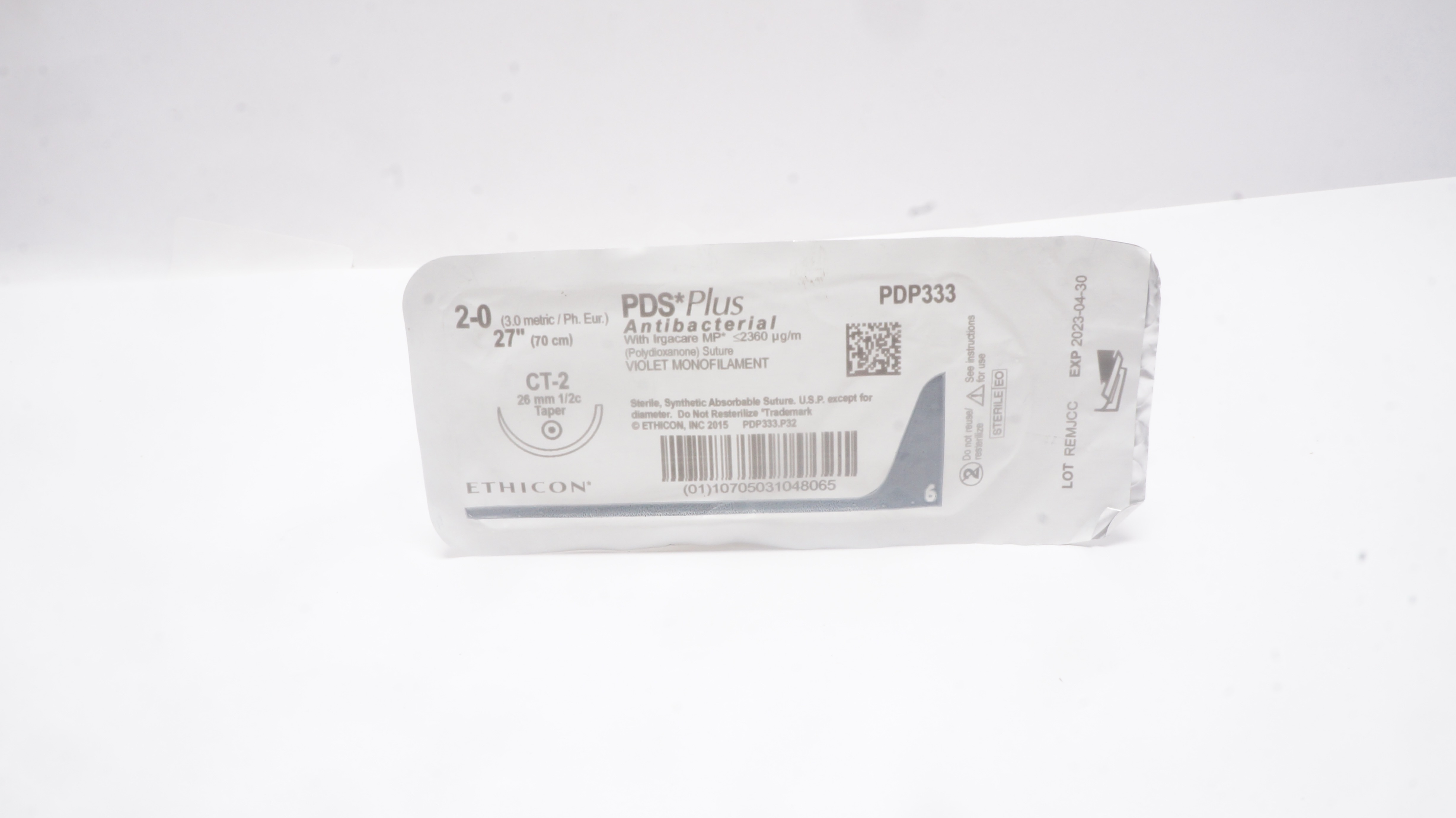 Ethicon PDP333 2-0 PDS Plus Antibacterial Stre CT-2 26mm 1/2c Taper, 27inch (x)