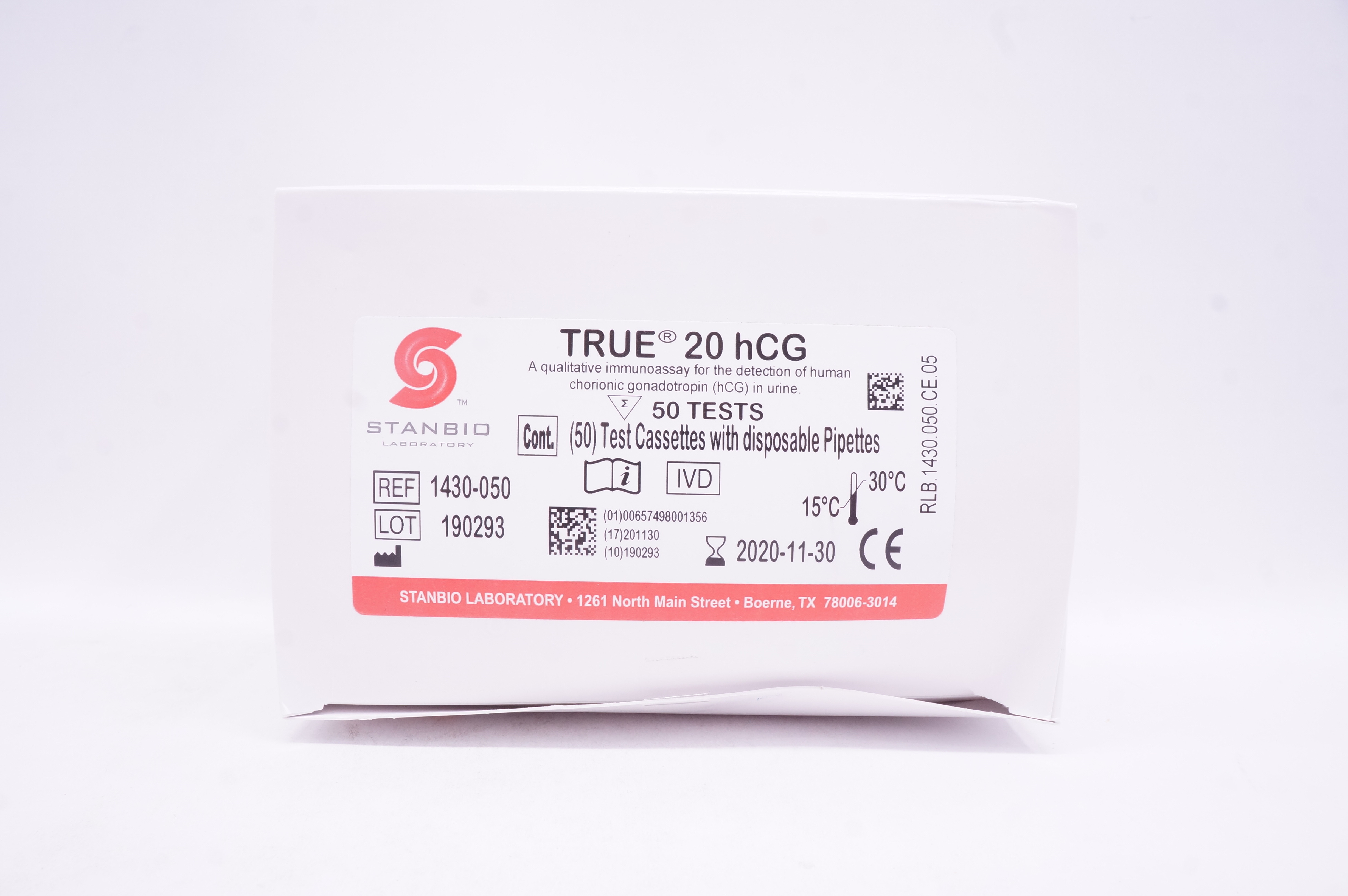 Stanbio 1430-050 True 20 hCG Test Cassettes With Disposable Pipettes-Box of50(x)