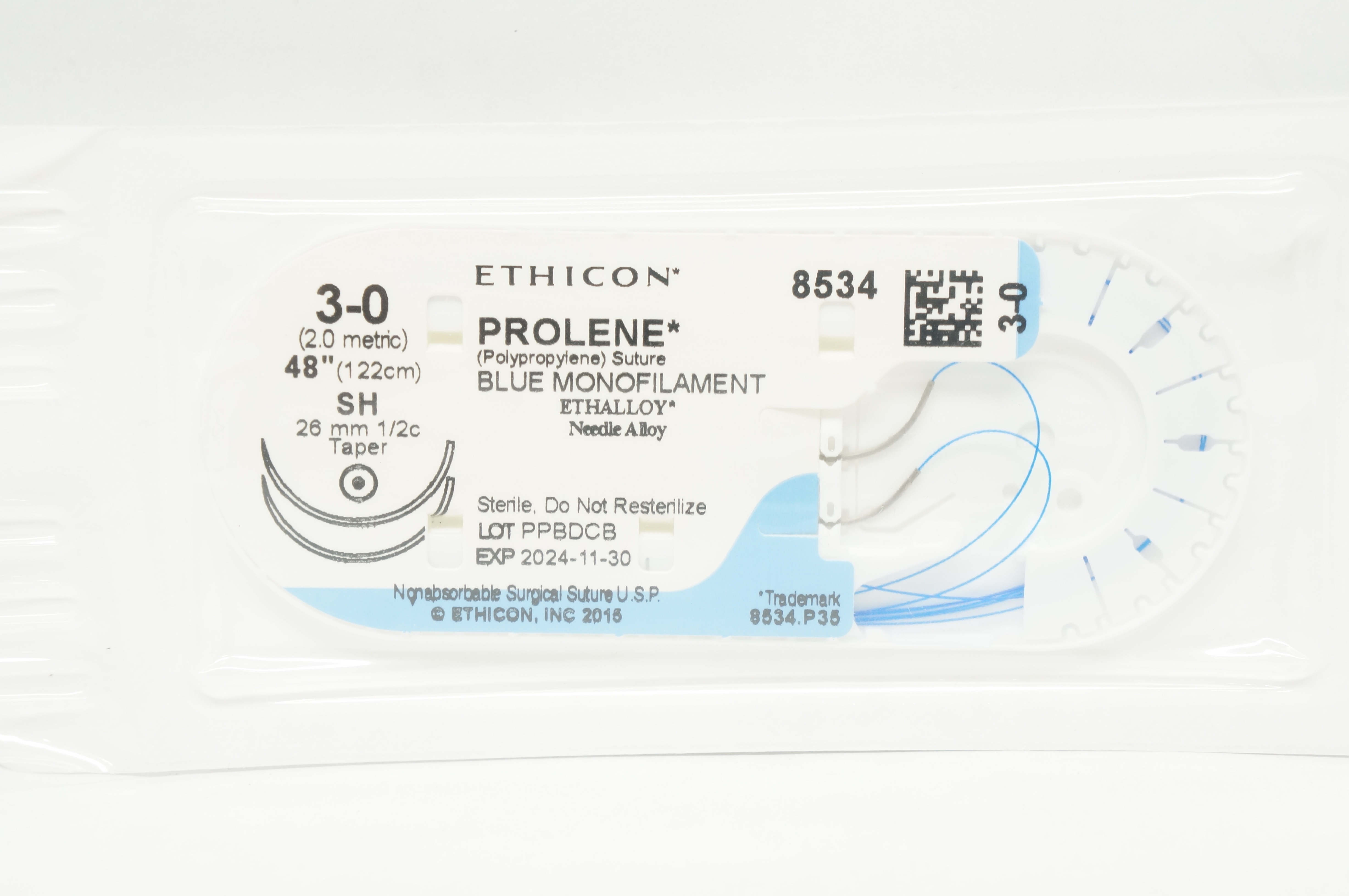 Ethicon 8534 3-0 PROLENE, SH, 26mm 1/2c Taper, 48inch