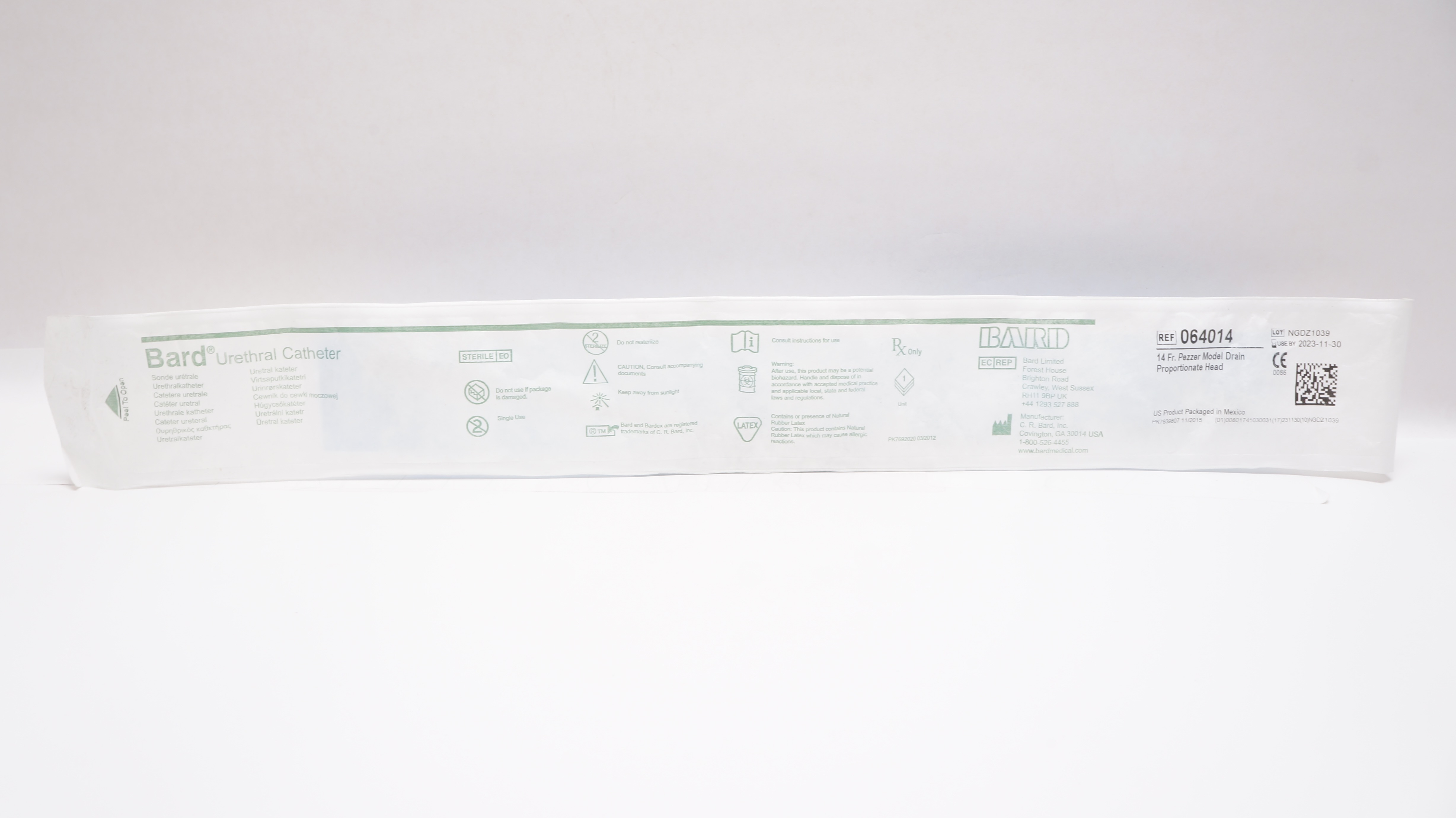 Bard 064014 Urethral Cath. Pezzer Model Drain Proportionate Head 14 Fr. (x)