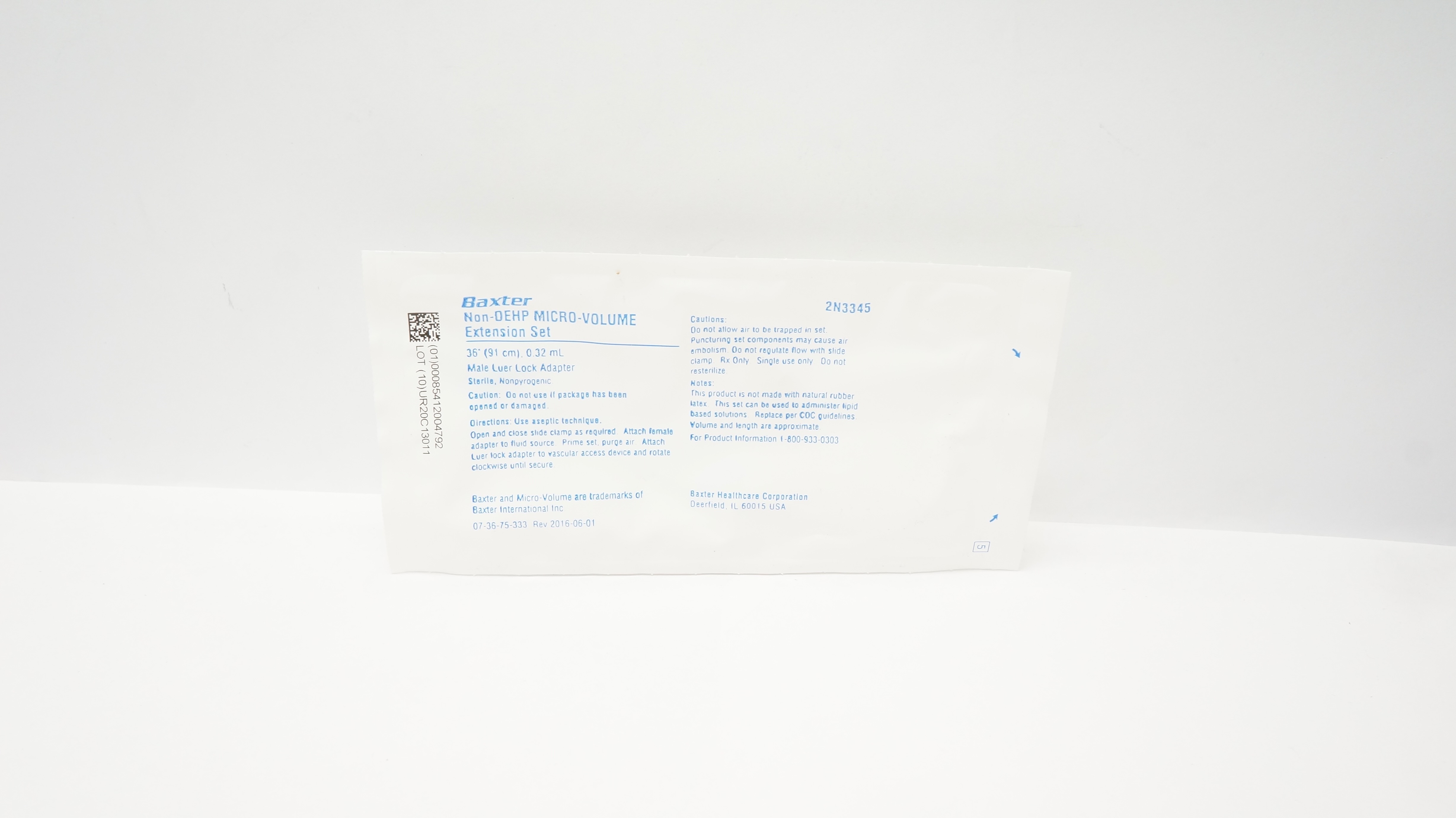 Baxter 2N3345 Non-DEHP Micro-Volume Extension Set 36inch x 0.32mL