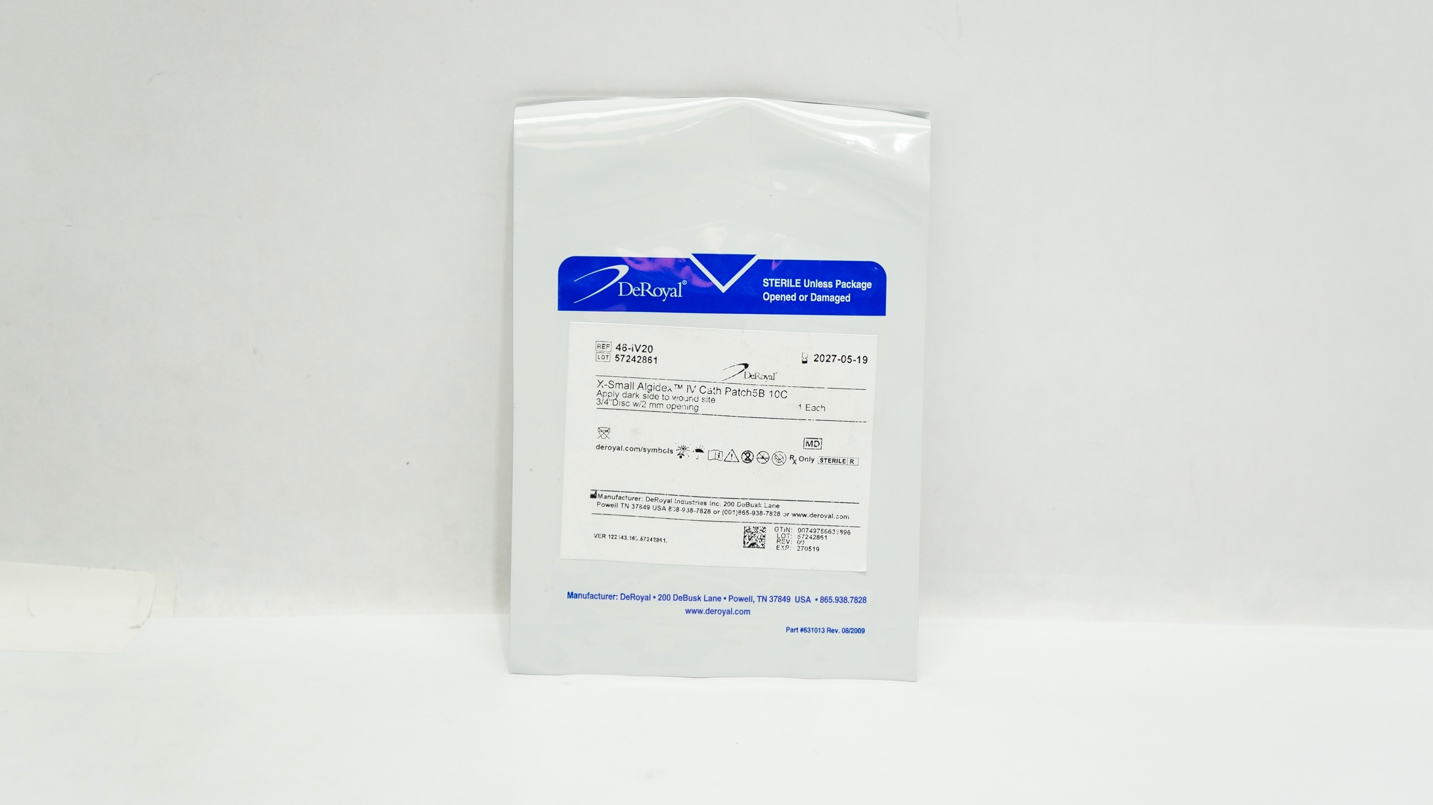 DeRoyal 46-IV20 X-Small Algidex IV Cath Patch 3/4inch Disc w/2mm Opening