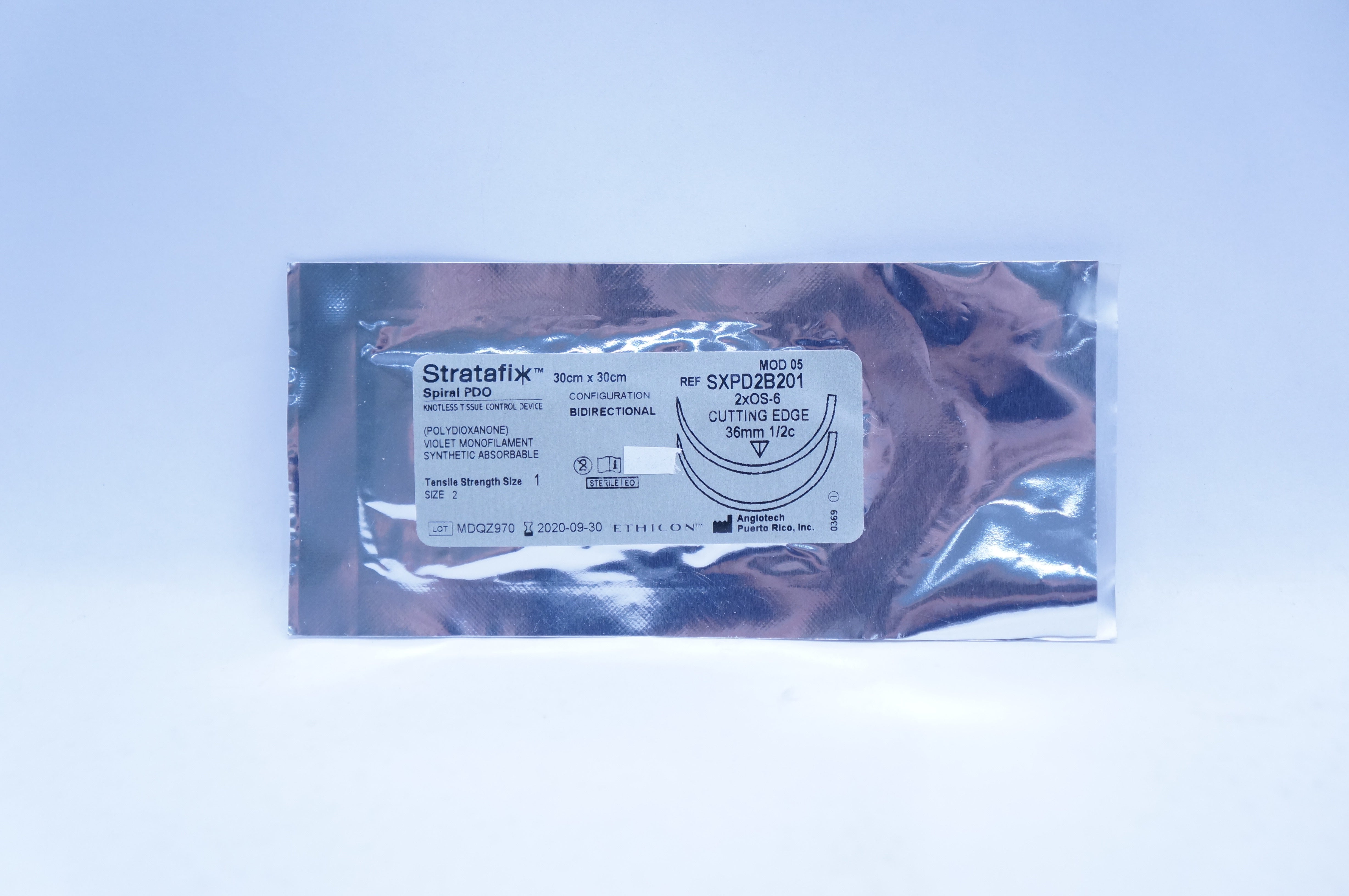 Ethicon SXPD2B201 2xOS-6 Stratafix Spiral PDO, 36mm 1/2c, 30cm x 30cm (x)